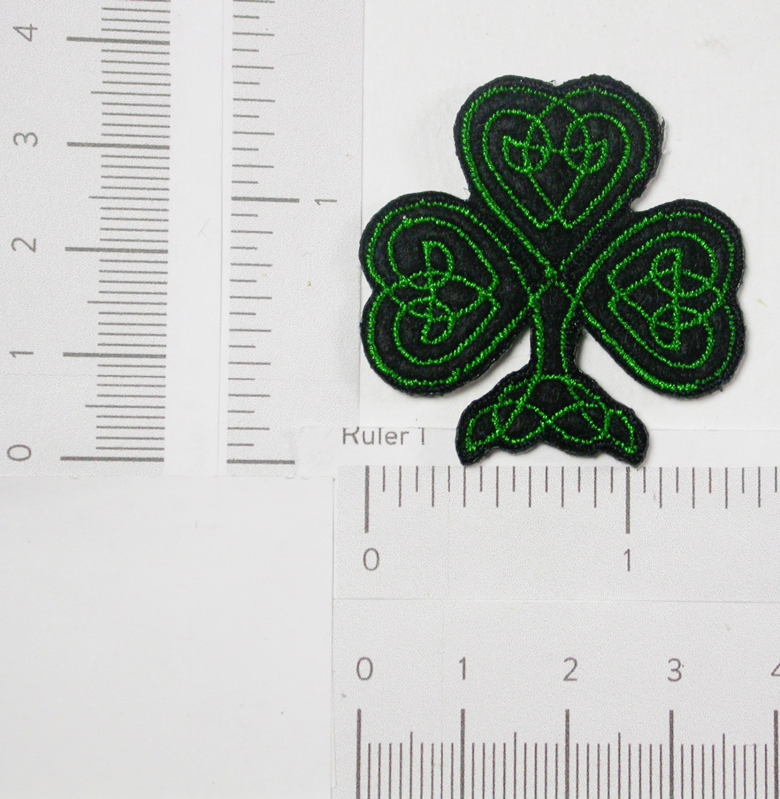 Iron On Patch Applique - Celtic Line Shamrock  1 1/2" high (38mm)
