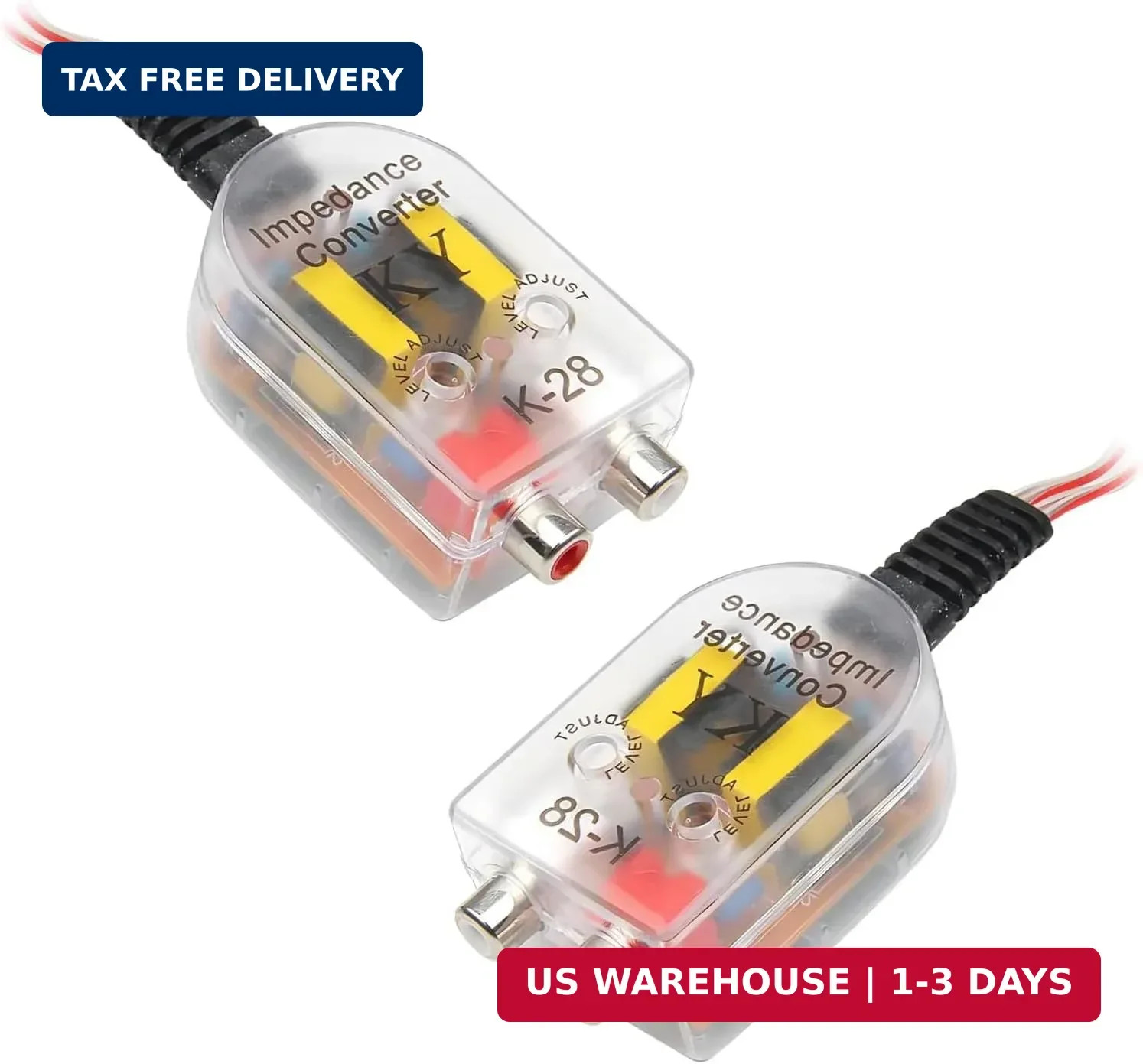 2Pcs Level Car Speaker High to Low Impedance Converter 2 Channel RCA Line Out