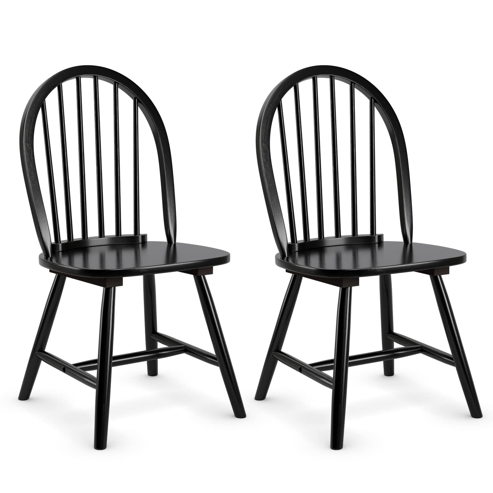Giantex Set of 2 Windsor Chairs, Wood Dining 18.5D x 18.5W x 36.5H in, Black