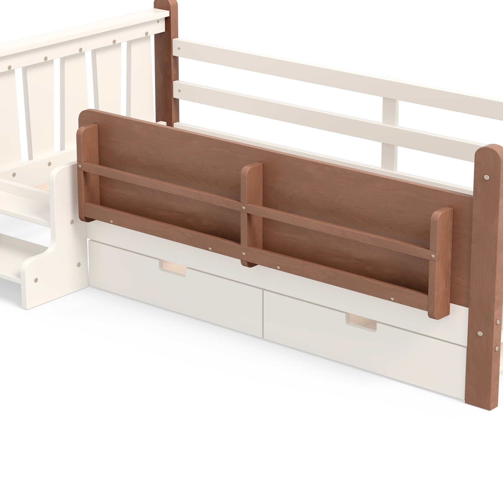 FUNIDEE Twin Size Floor Bed Plarform Bed Frame with Drawers and Bookcases Beige