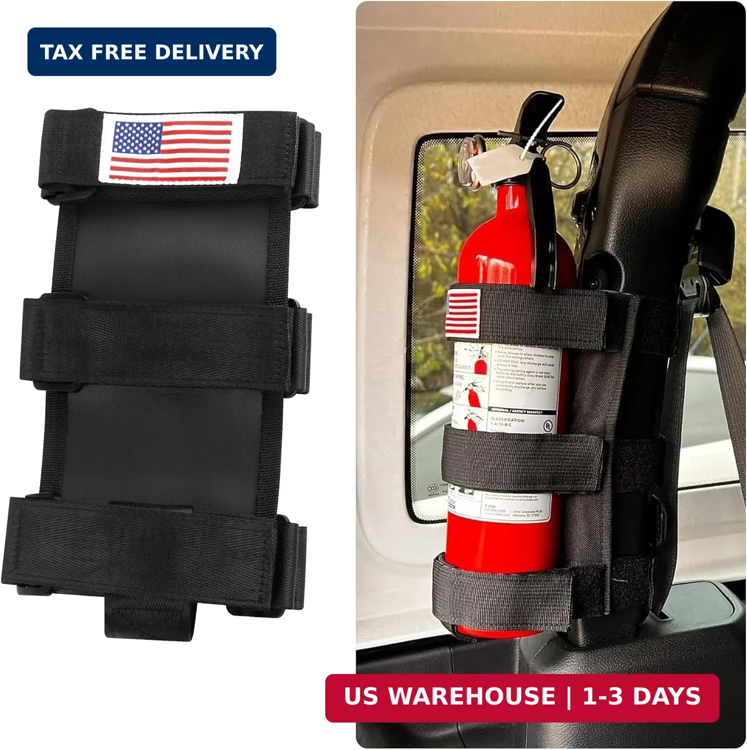 OFBAND Roll Bar Car Fire Extinguisher Mount with American Flag,Fire Extinguisher