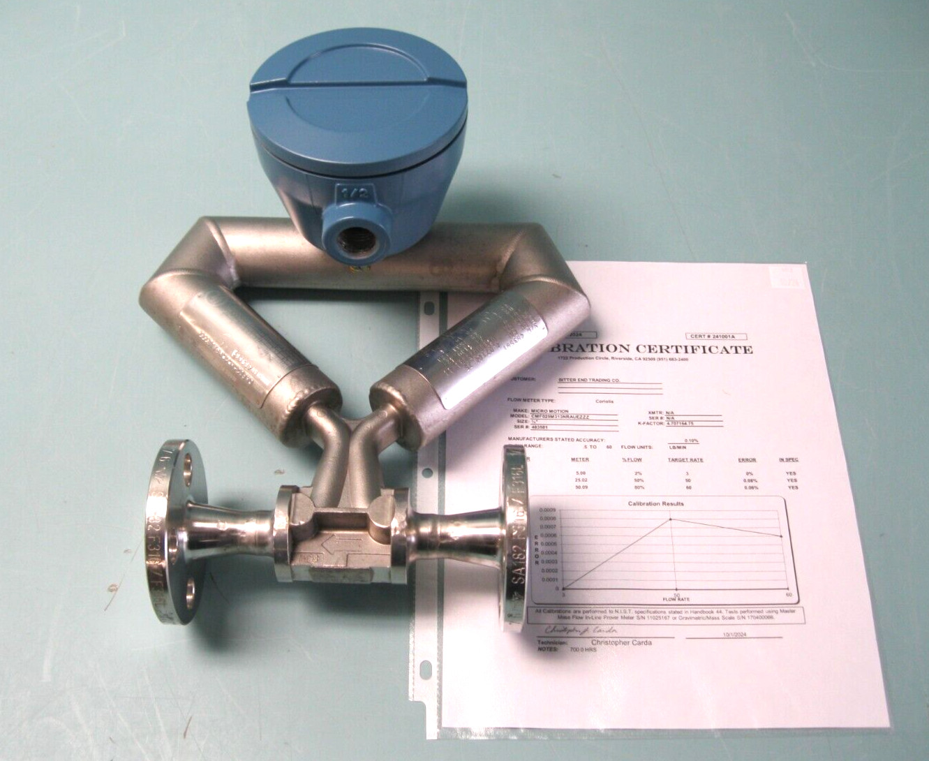 1/2" 150# Micro Motion CMF025 Flow Sensor 700 Core Processor CALIBRATED P18B