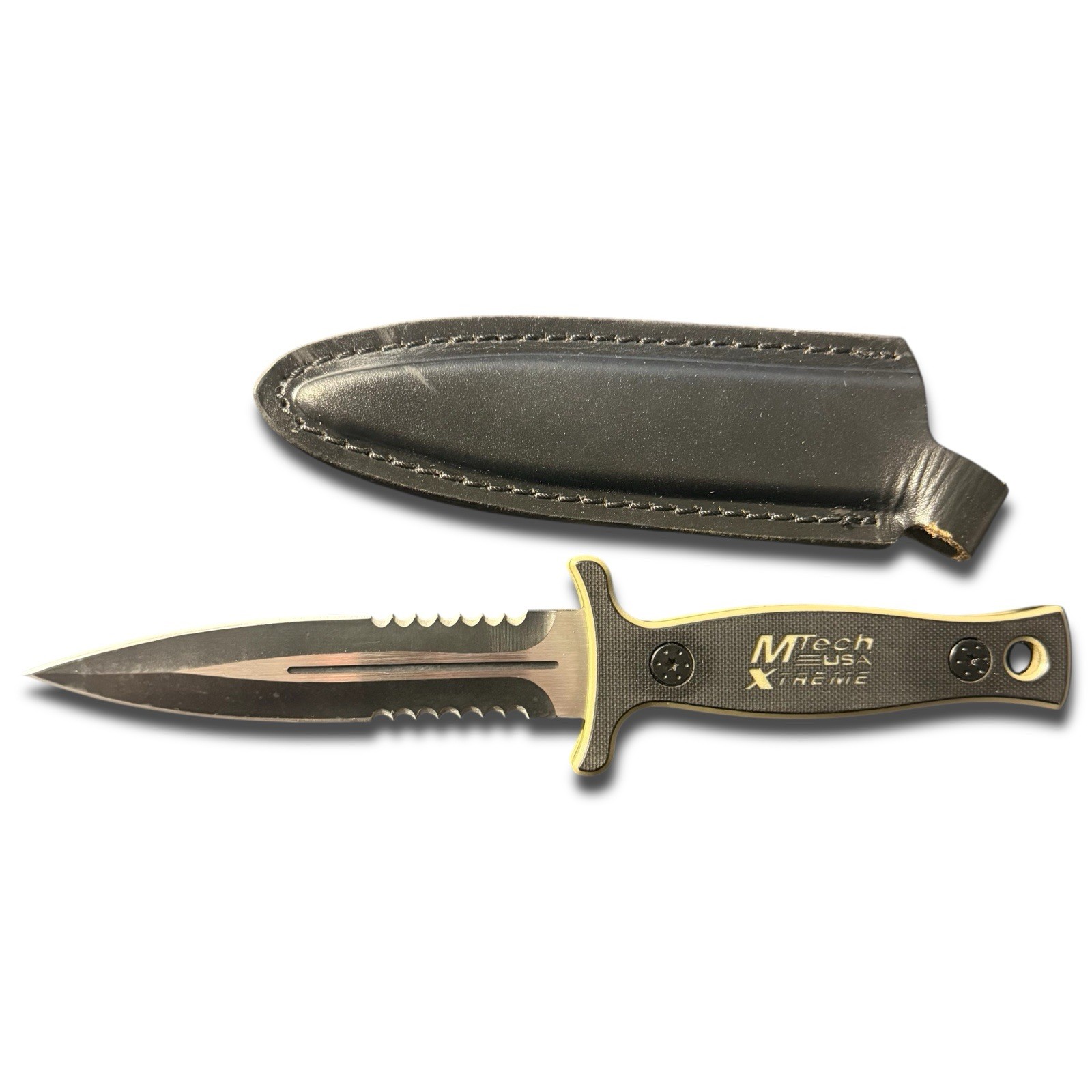 MTech Fixed Blade Dagger Knife Double Edge Serrated w Sheath G10