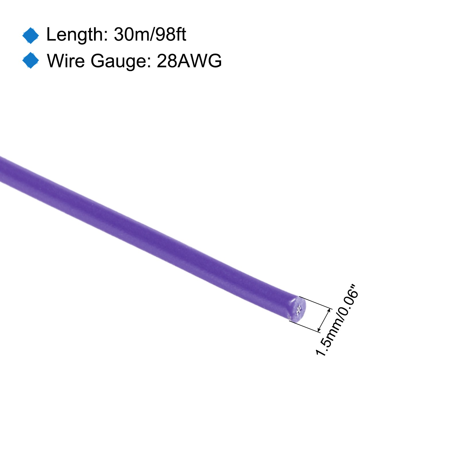 28AWG Stranded Wire PVC Hookup 30M/98ft Purple, Electrical Wire UL1007 Spool