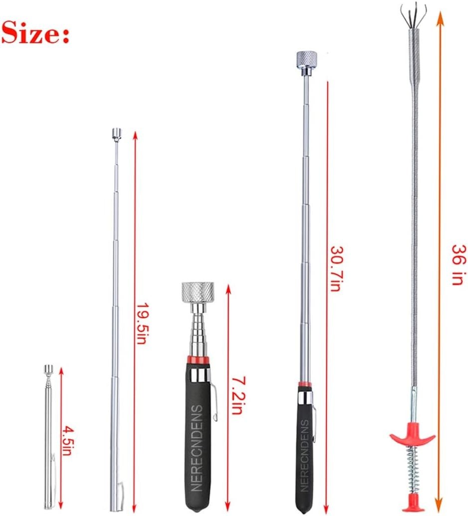3 Pack Magnetic Pick Up Tool Set Telescoping Magnet Flexible Grabber Claw