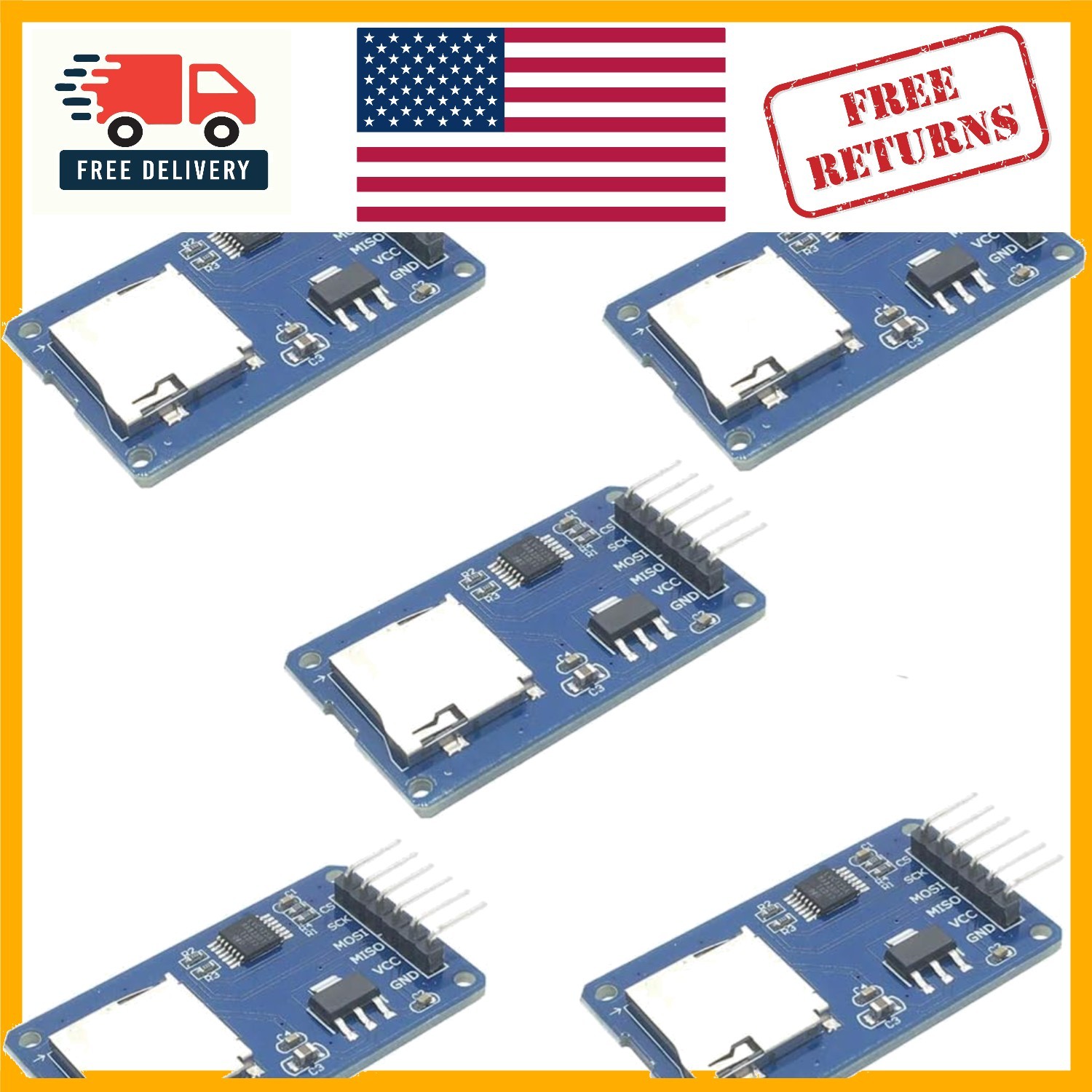 5-Pack Micro SD TF Card Reader Modules – SPI Interface for Arduino Projects