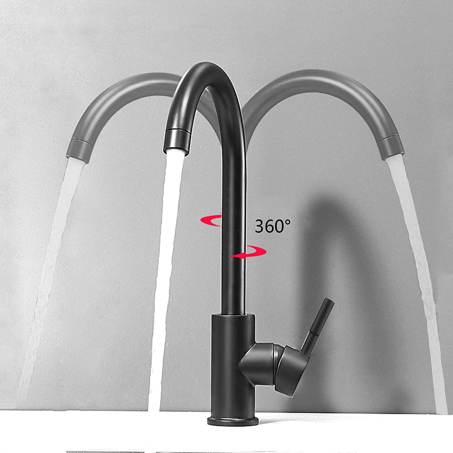 Kitchen/Bar Sink Matte Black Stainless Steel High Arc Faucet Swivel with Hoses