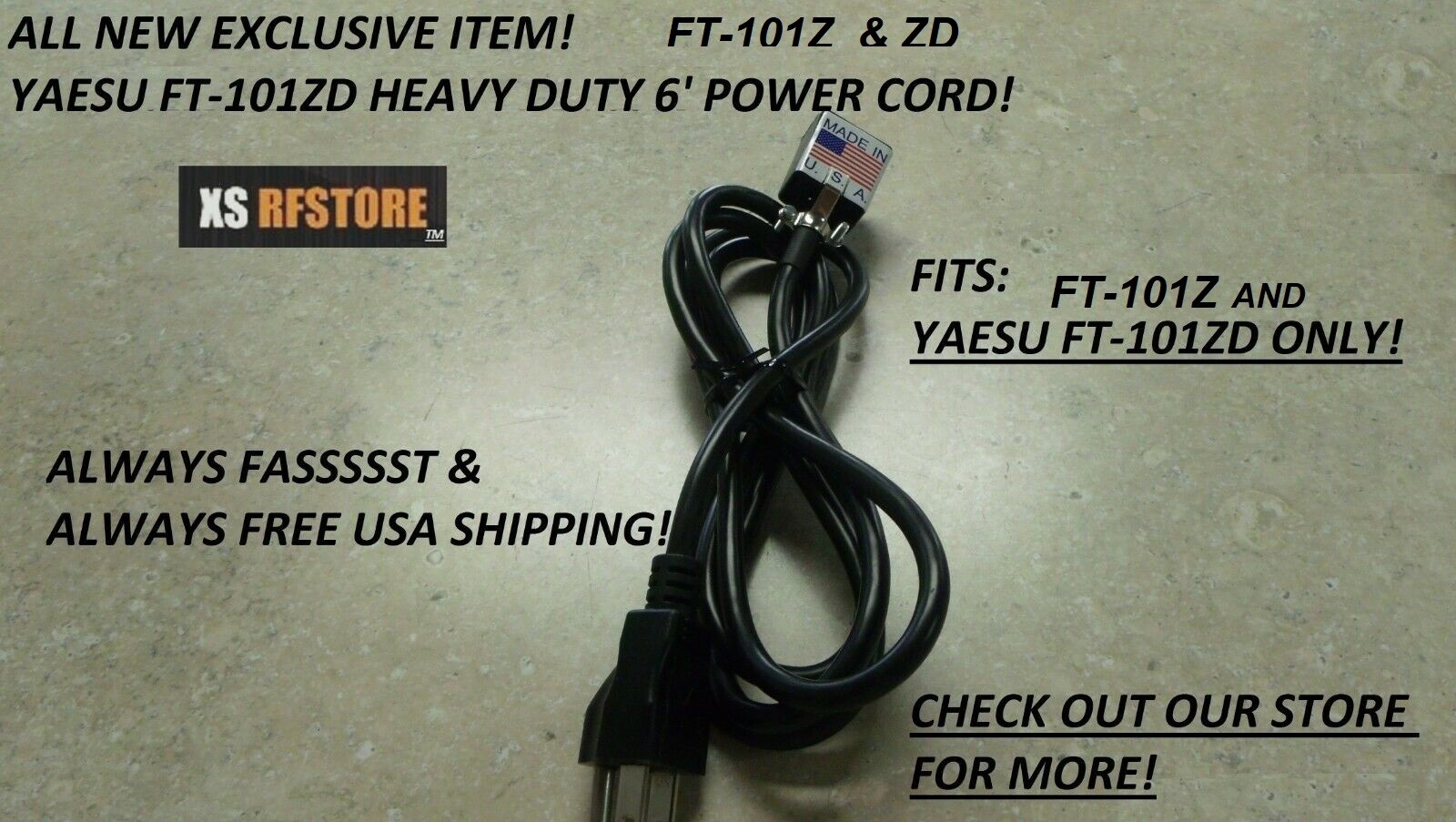 POWER CORD YAESU FT-101Z, ZD AC  NEW BUILD QUALITY HEAVY DUTY 6' FREE USA SHIP!