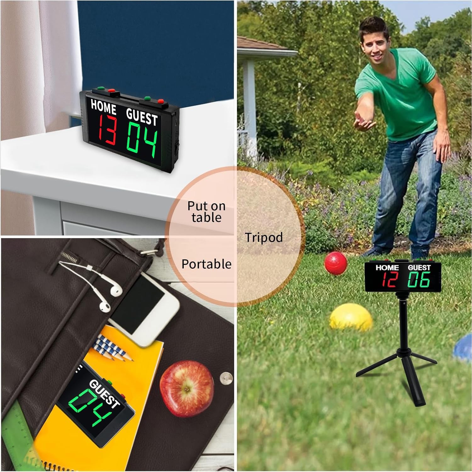 Battery Powered Scoreboard Clock Timer with Buttons, Portable Digital Scorebo...