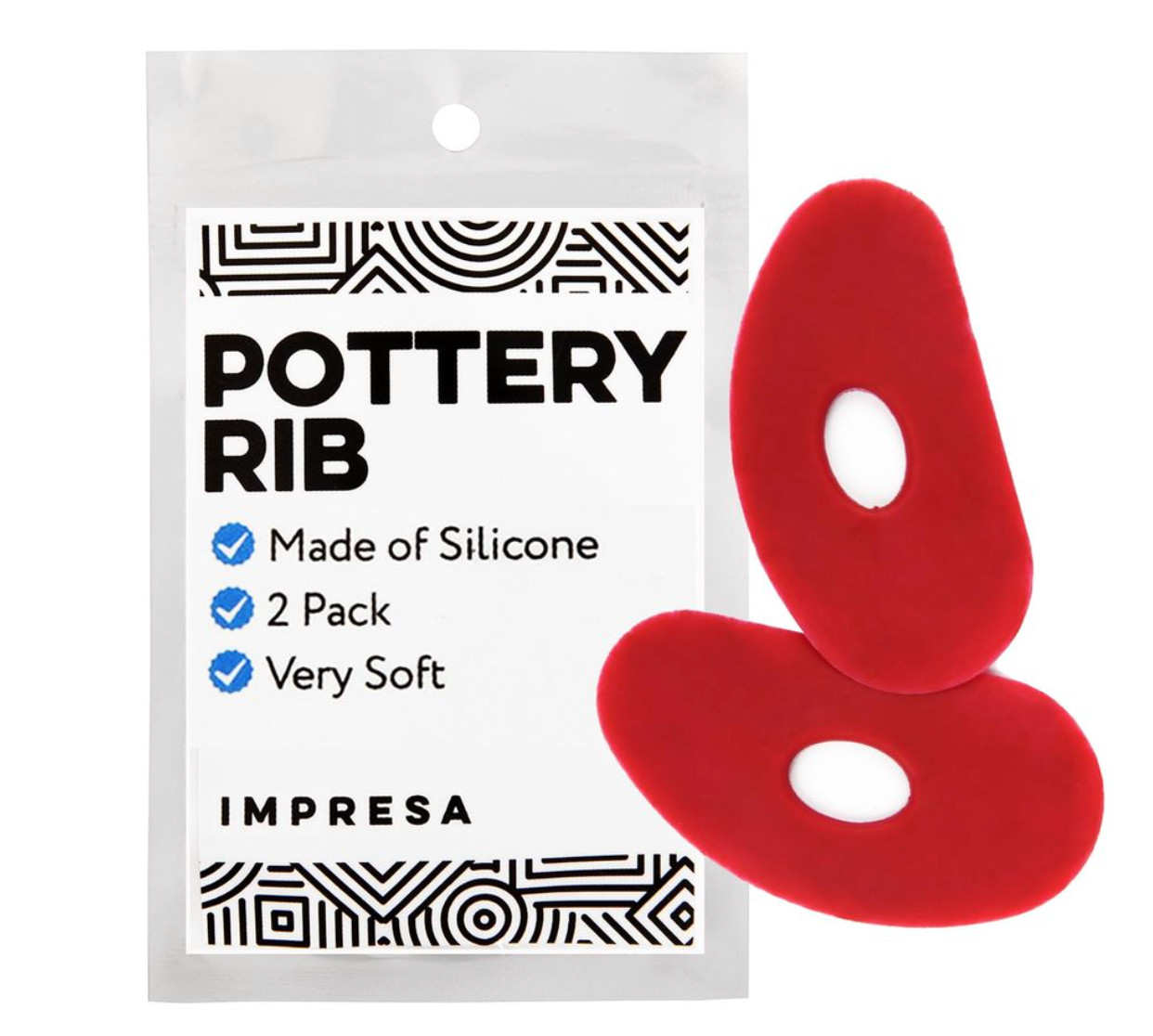 Impresa Pottery Tools Smoother Ribs 2 Pack Red Silicone Clay Ribs Rubber Kidney
