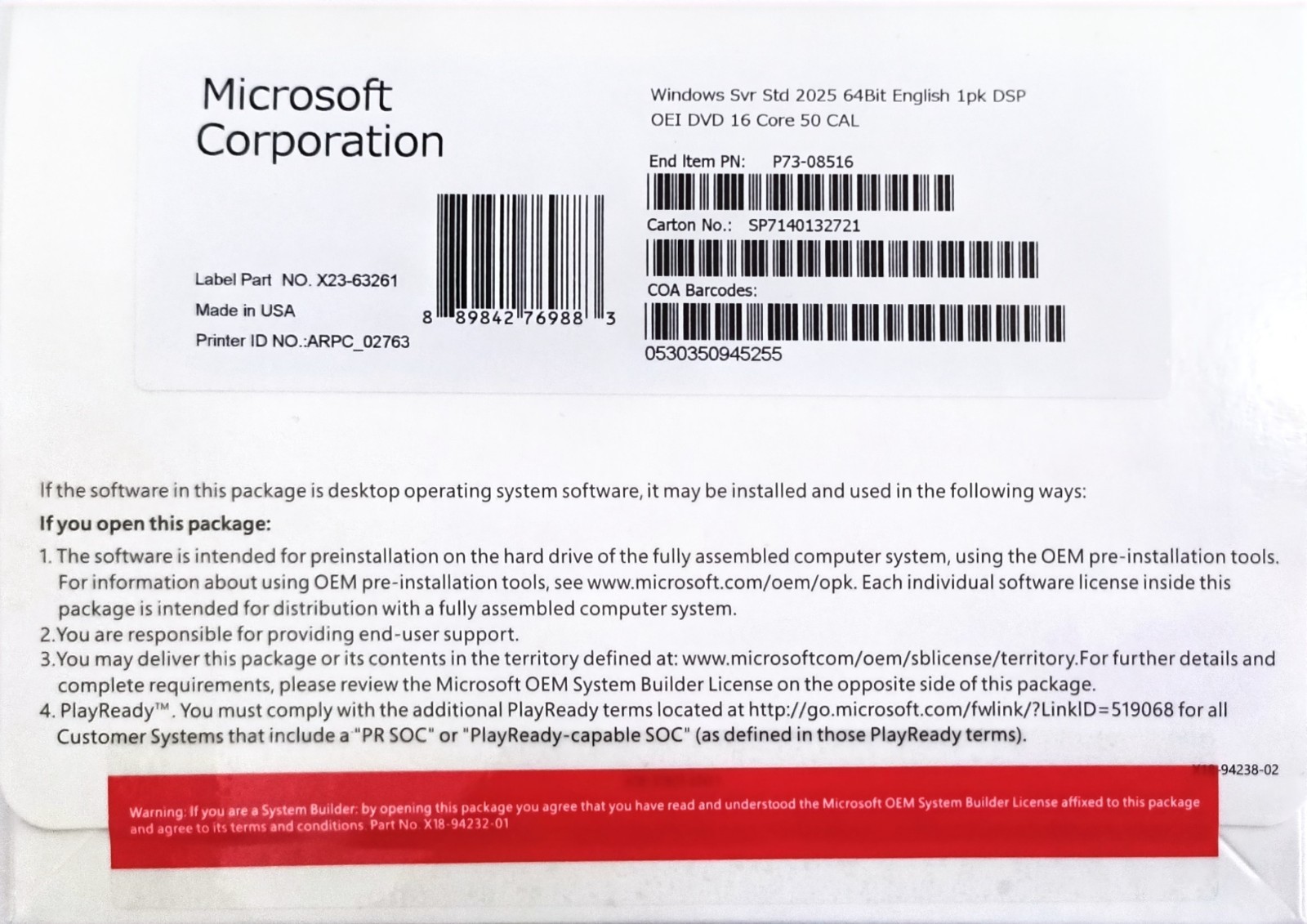 Microsoft Windows Server 2025 Standard 64Bit 16 Core-50 Cal Freeshipping