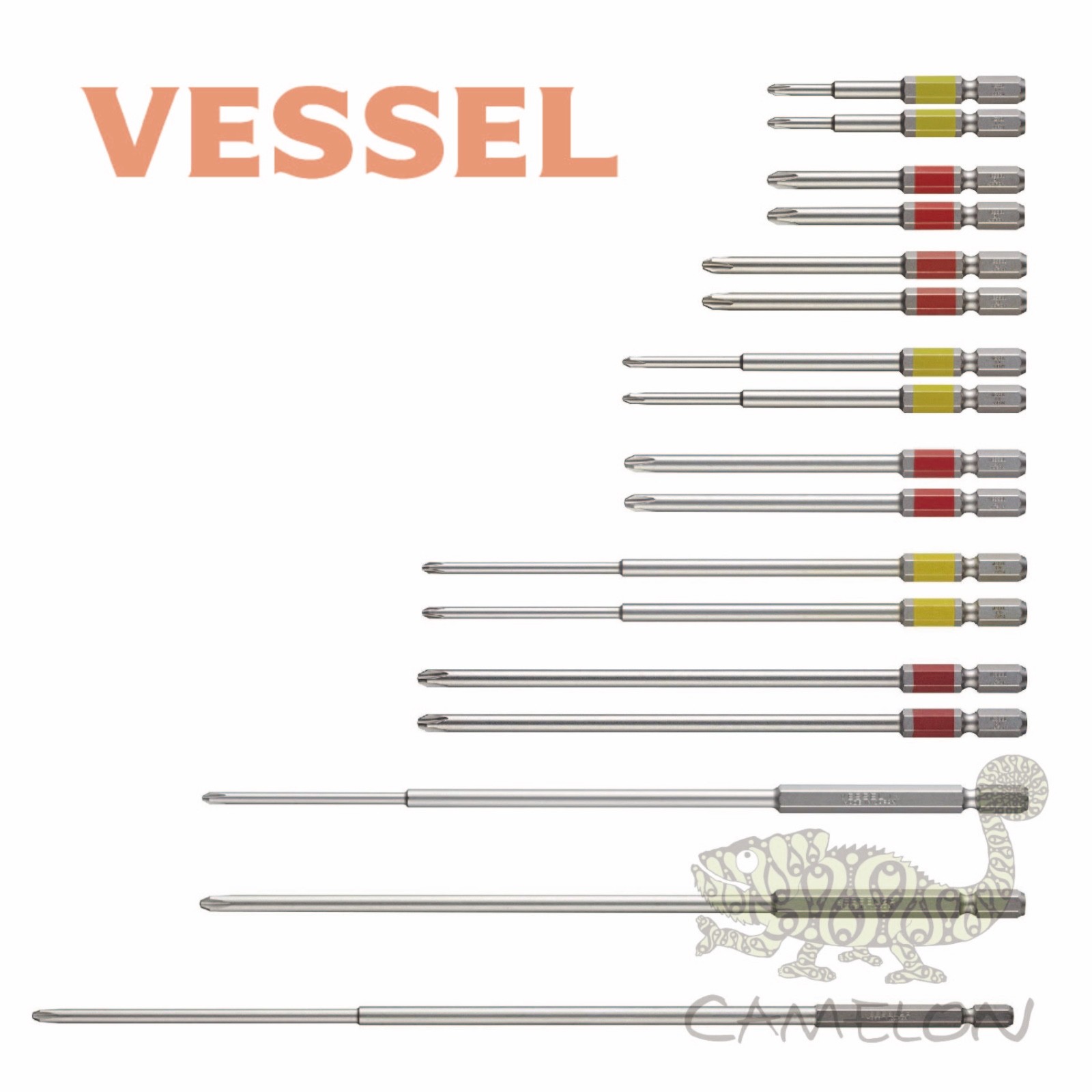 VESSEL GOSAI Color Coded Driver Bit No.GS16 +1,+2,+3 65-300mm 1,2pcs Japan