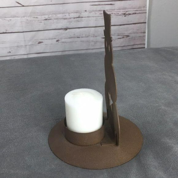Rustic Snowman Candle Holder Silhouette Metal Primitive Winter Decor