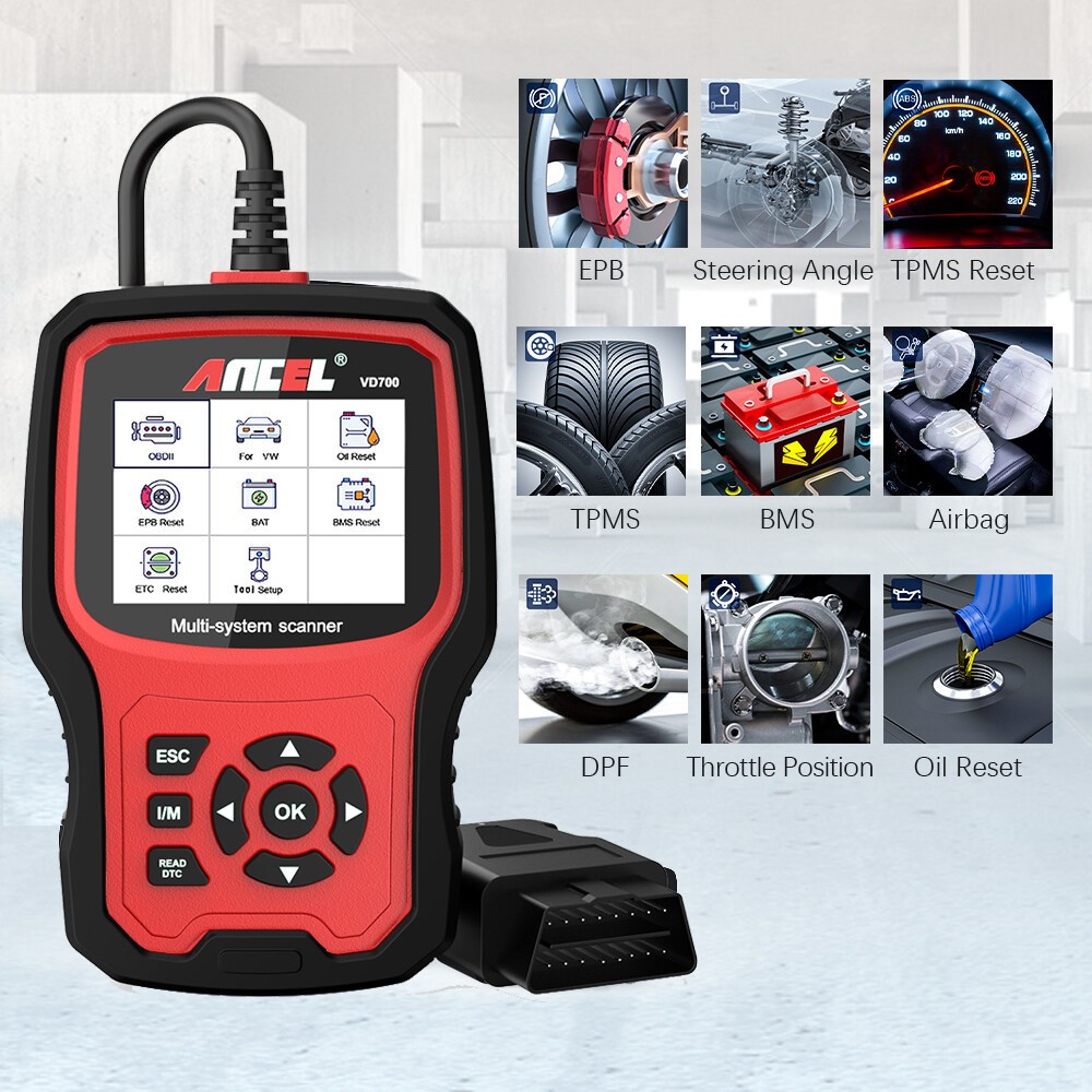 Ancel VD700-US All System Diagnostic ABS SRS DPF Car OBD2 Scanner Code Reader