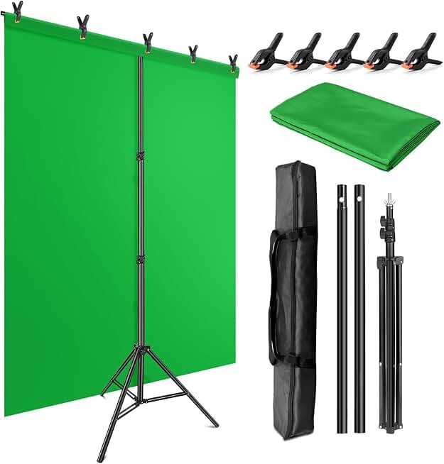 Green Screen Backdrop Kit with Stand, 5X6.5ft Portable Green Screen Backdrop ...