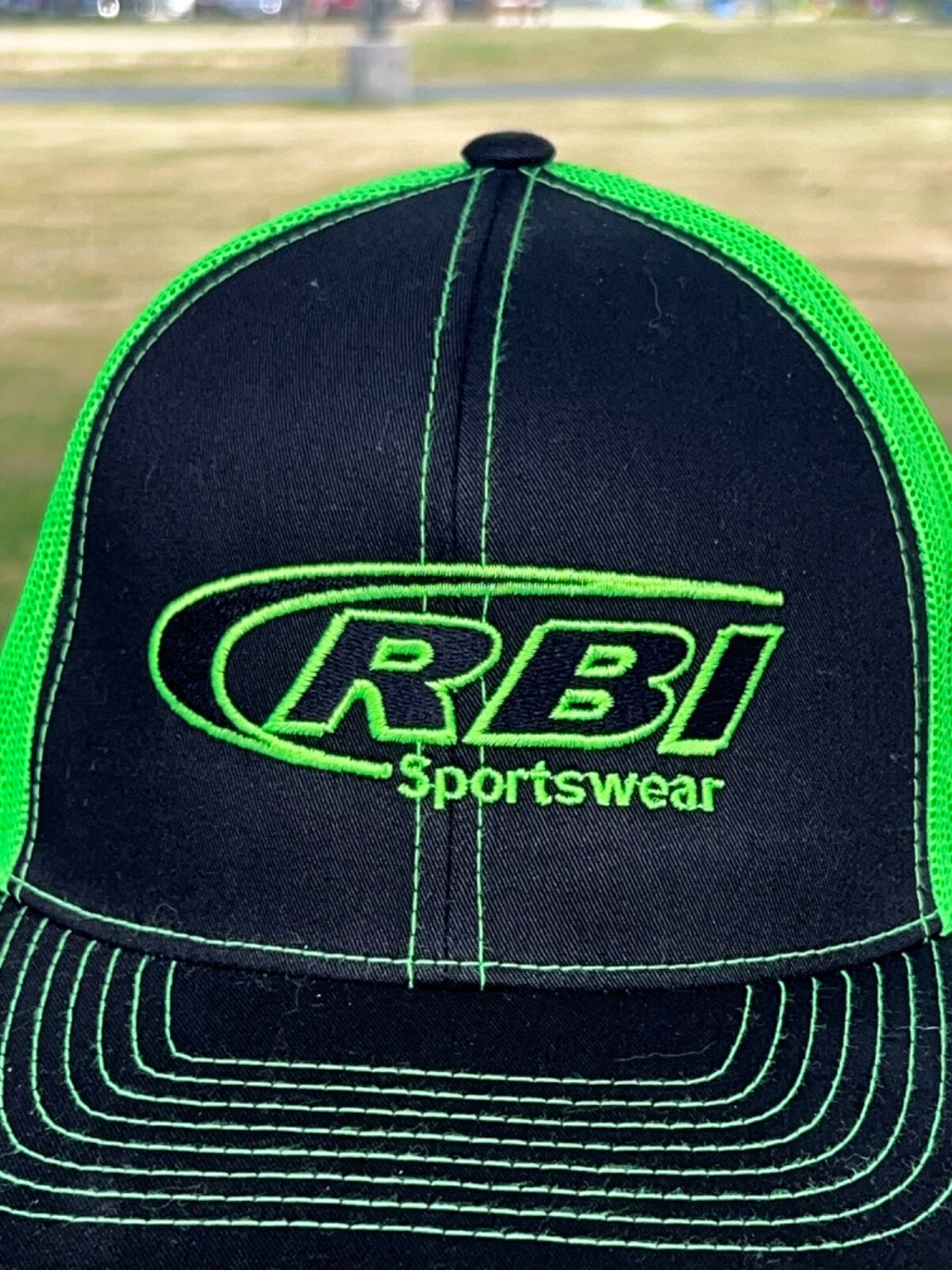 RBI Lime Green Black Trucker Hat Hat Cap Snapback Pacific Brand EUC
