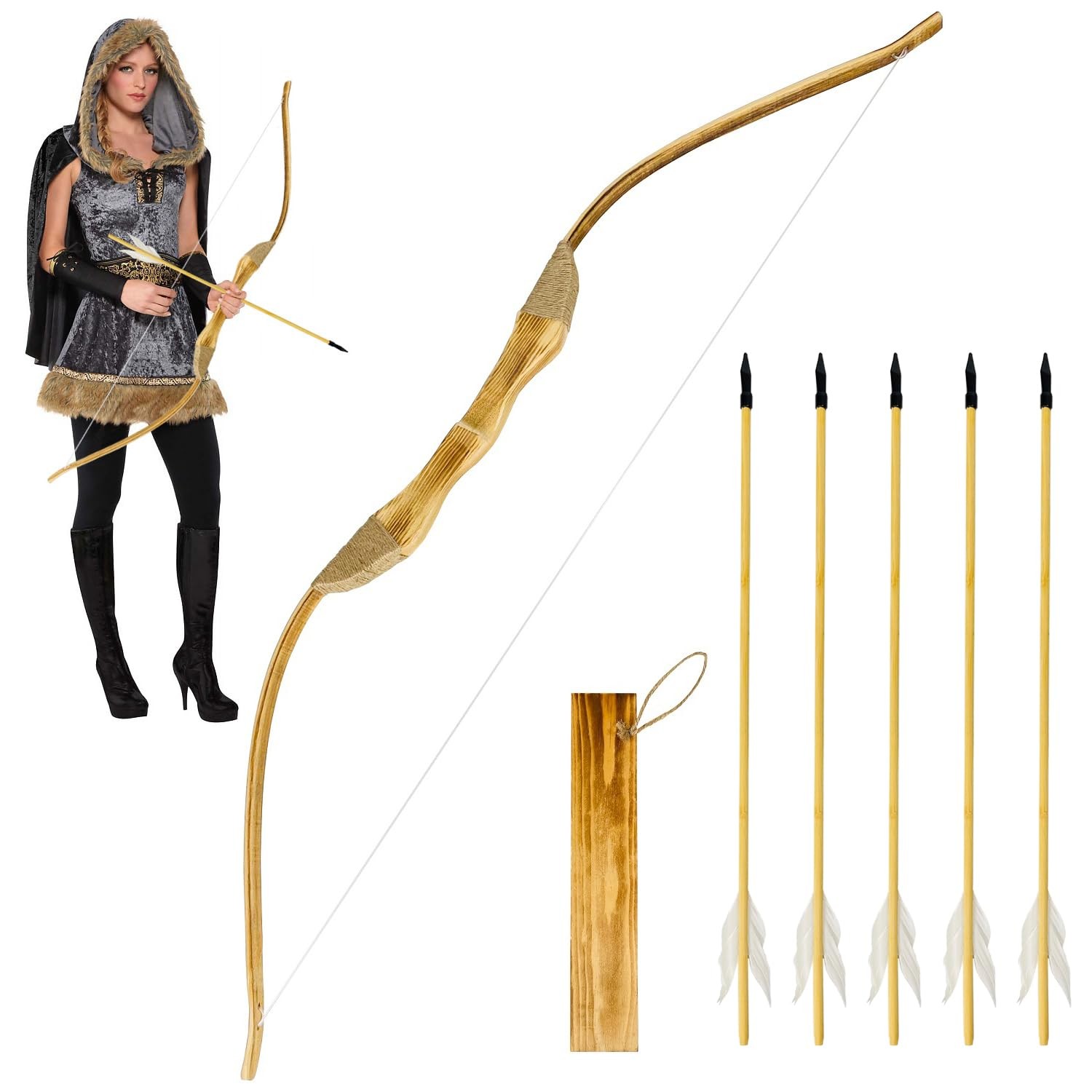Basbon 40" Handmade Wooden Bow & Arrow Set Kids/Adults Cosplay Archery Toy New