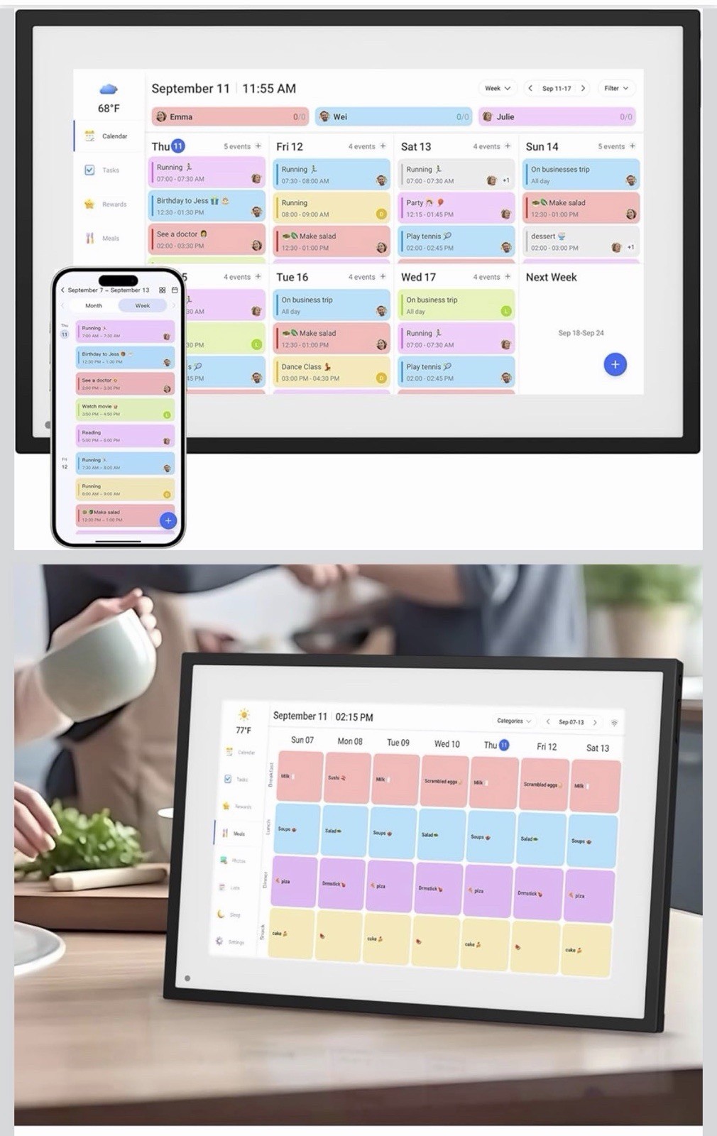 Smart Digital Calendar 10.1" HD Smart Touch Screen Interactive Black