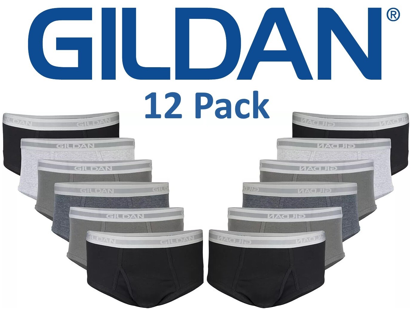 Gildan Men's 12PK Premium Cotton Comfort Color Briefs with Plush Waistband SM-2X