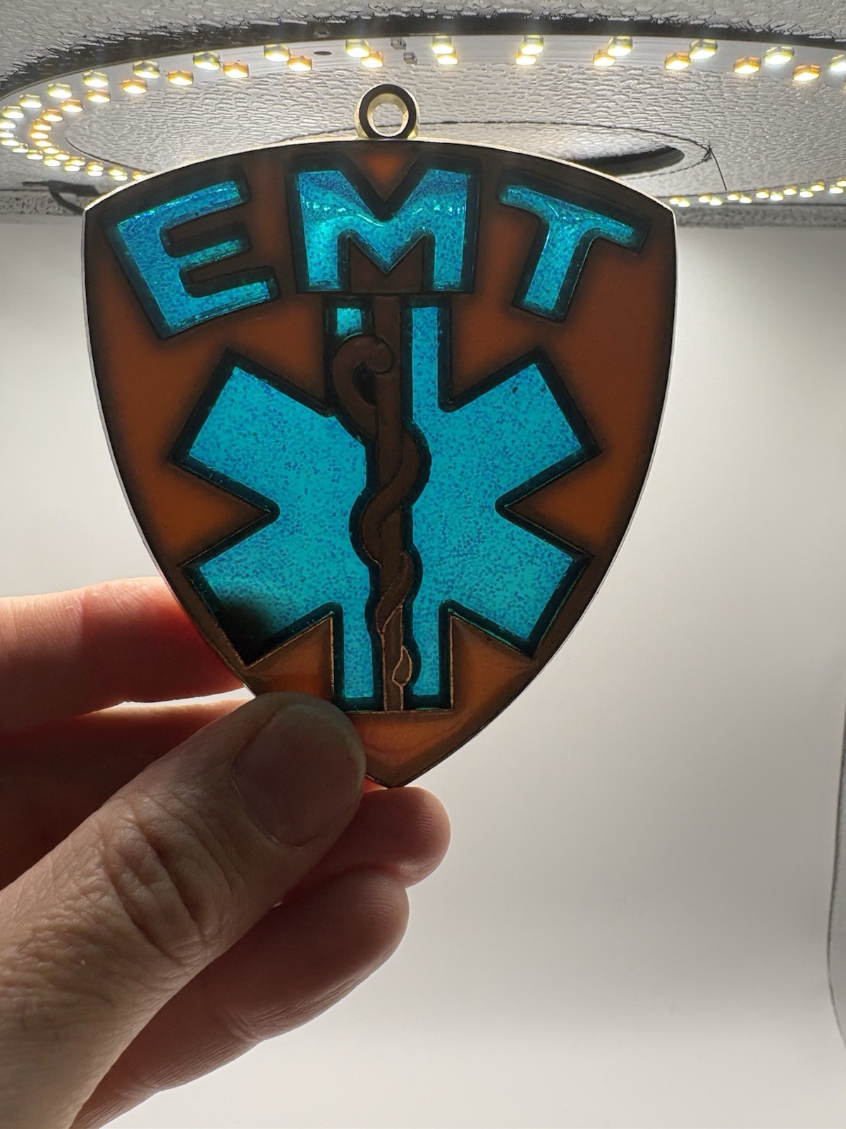 EMT Star of Life Suncatcher Medical Symbol Window Hanging Green Gold