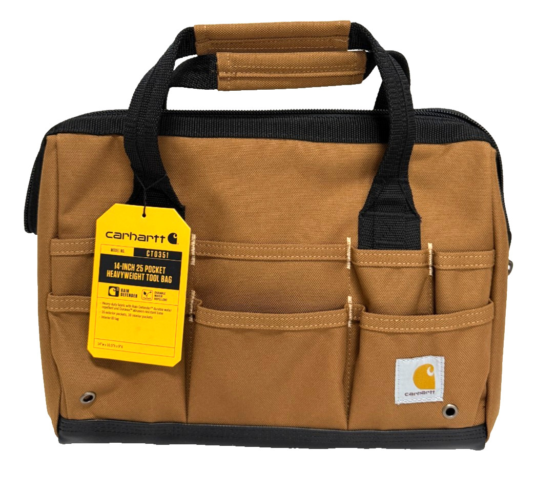 Carhartt 14 inch 25-Pocket Heavyweight Tool Bag, Durable Water Repellent, Brown
