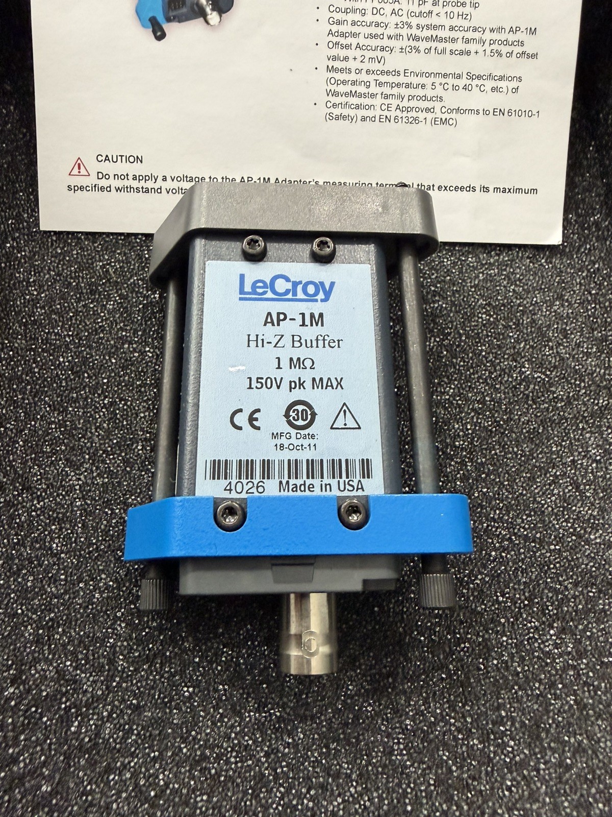Lecroy AP-1M Hi-Z Buffer 1 MΩ Adapter, 150Vpk max, for WaveMaster Oscilloscope