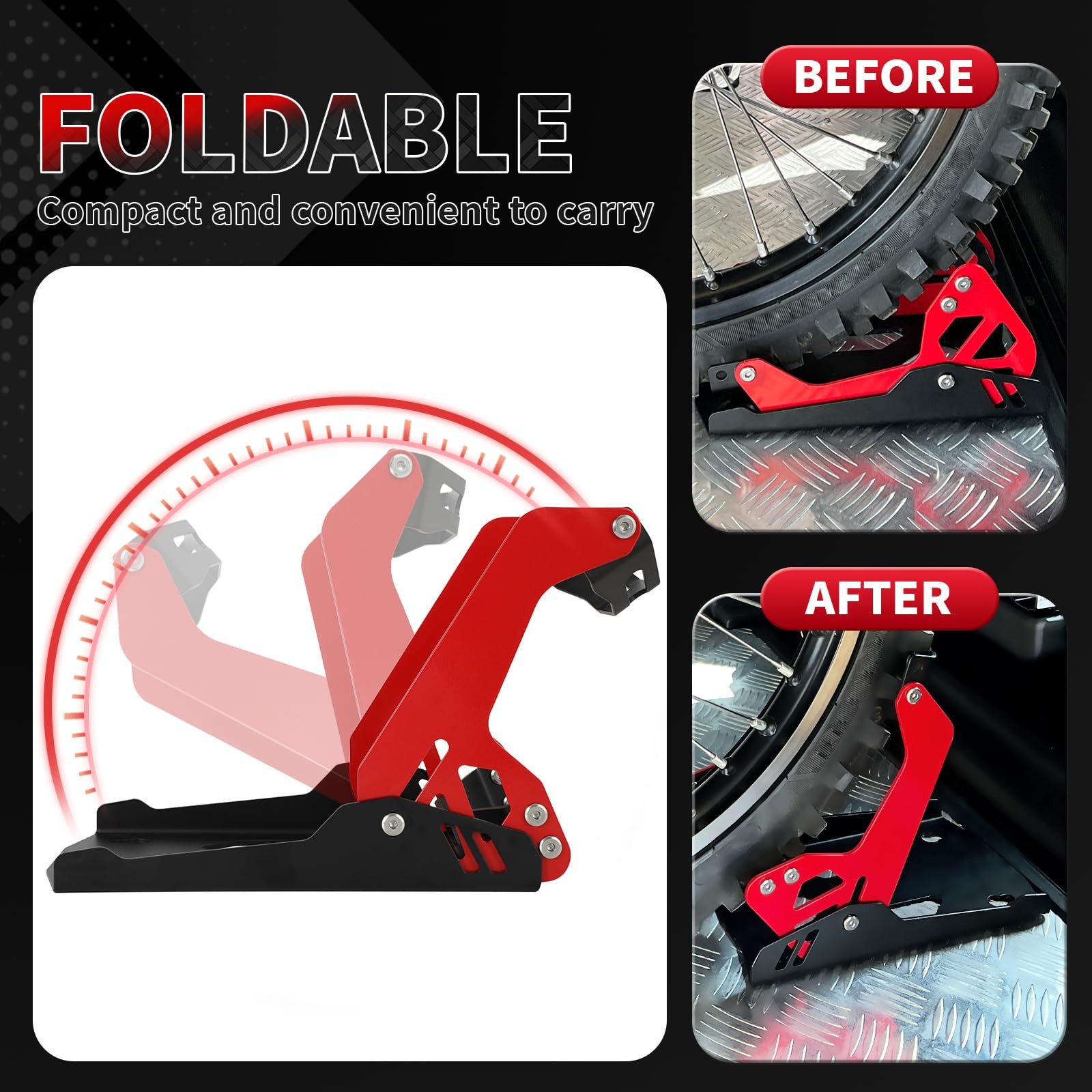 BAOUFF Motorcycle Wheel Chock for Transportation,Portable Adjustable 1800 Red