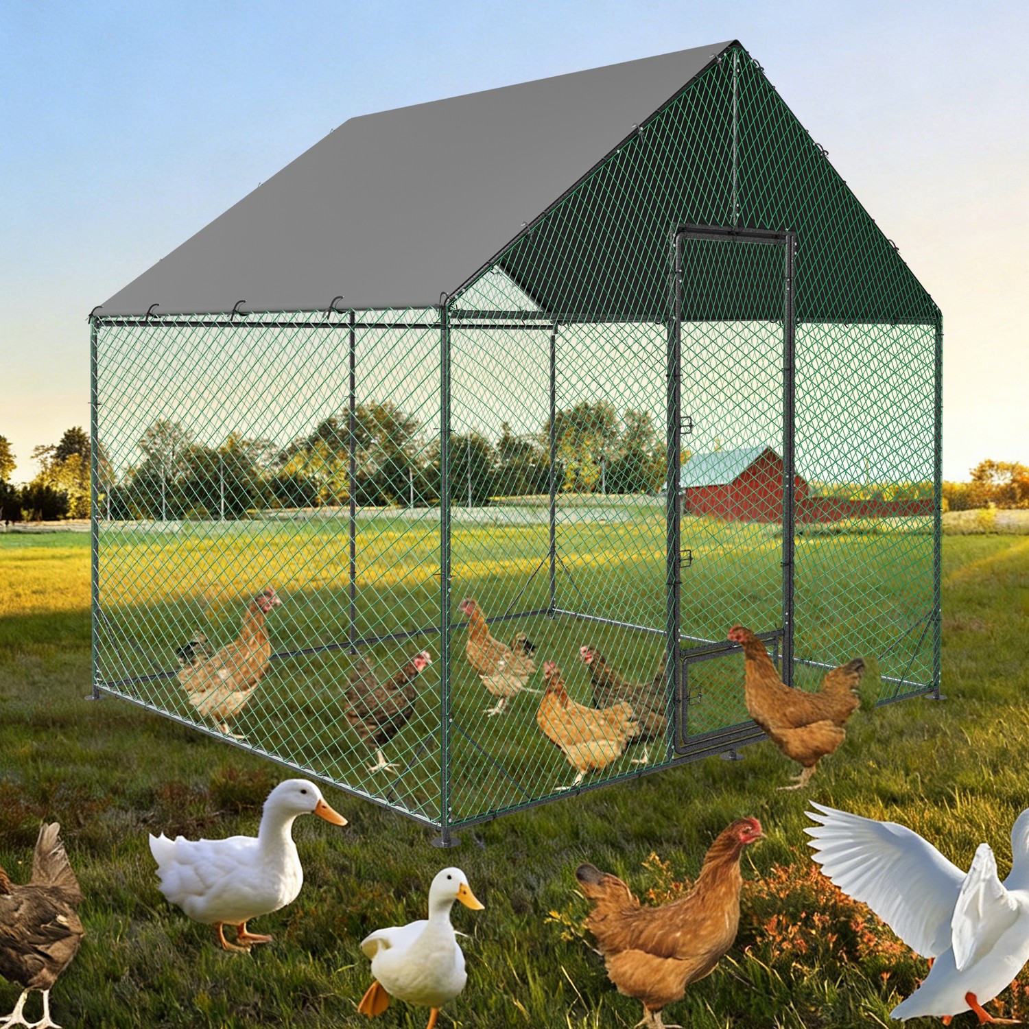 XXL Metal Chicken Run Coop Poultry Dogs Cage Walk In Hen House Higher Entrance