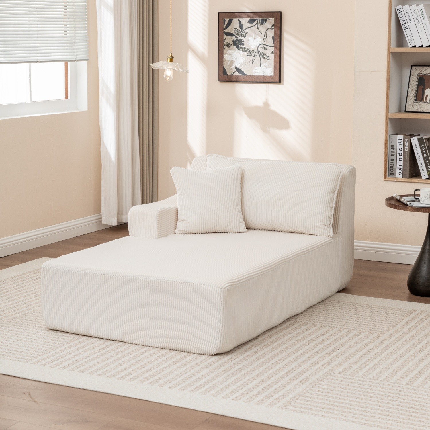 Modern Single Upholstered Chaise Lounge Chair w/ Right Armrest for Living Room