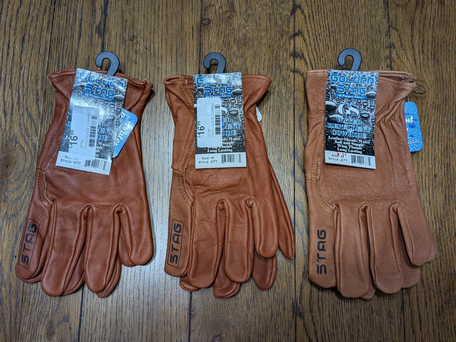 Golden Stag 277 Cowhide Leather Gloves Water Repellent Men's Medium Lot of 3