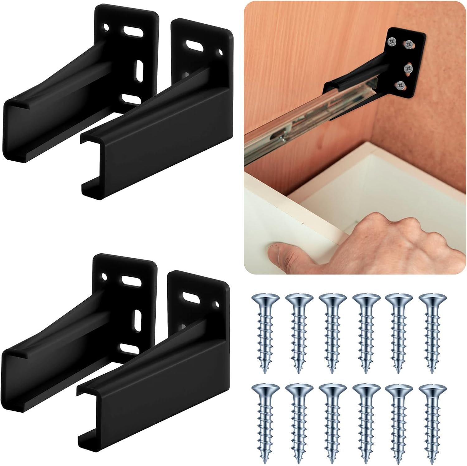 2 Pair Rear Drawer Track Socket Back Plates Mounting Brackets Durable Plastic Dr