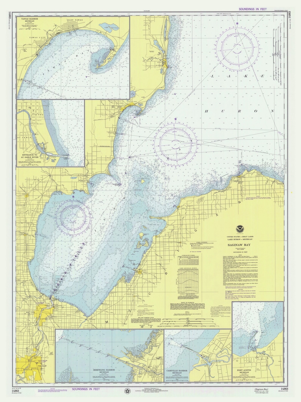NOAA Chart Saginaw Tawas Bay Port Austin Sebewaing Caseville Au Sable River