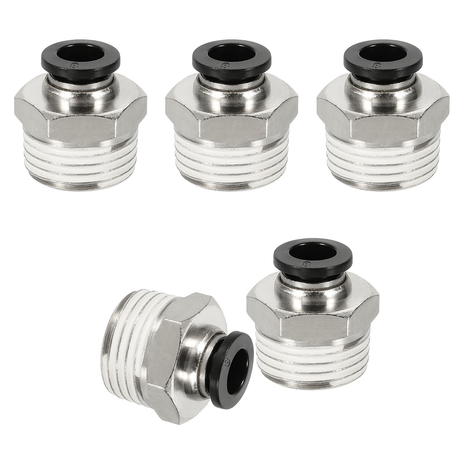 5 Pcs NPT Male 8mm Tube OD x 1/2" NPT Thread Push to Connect Fittings, Black