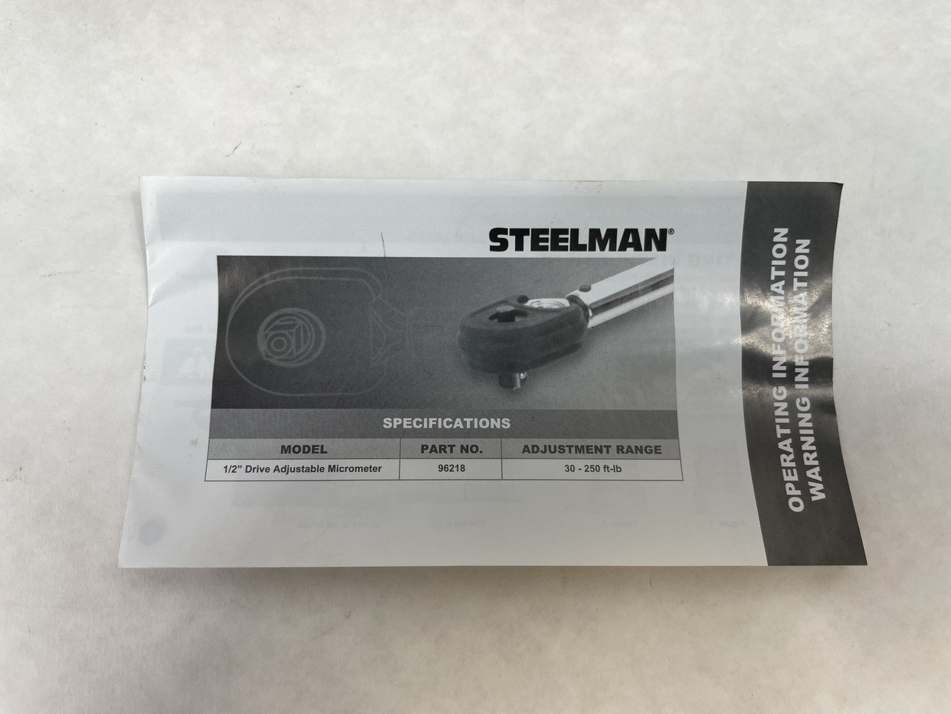 Steelman 96218 1/2" Drive Adjustable Micro Torque Wrench 30-250 Ft-Lb