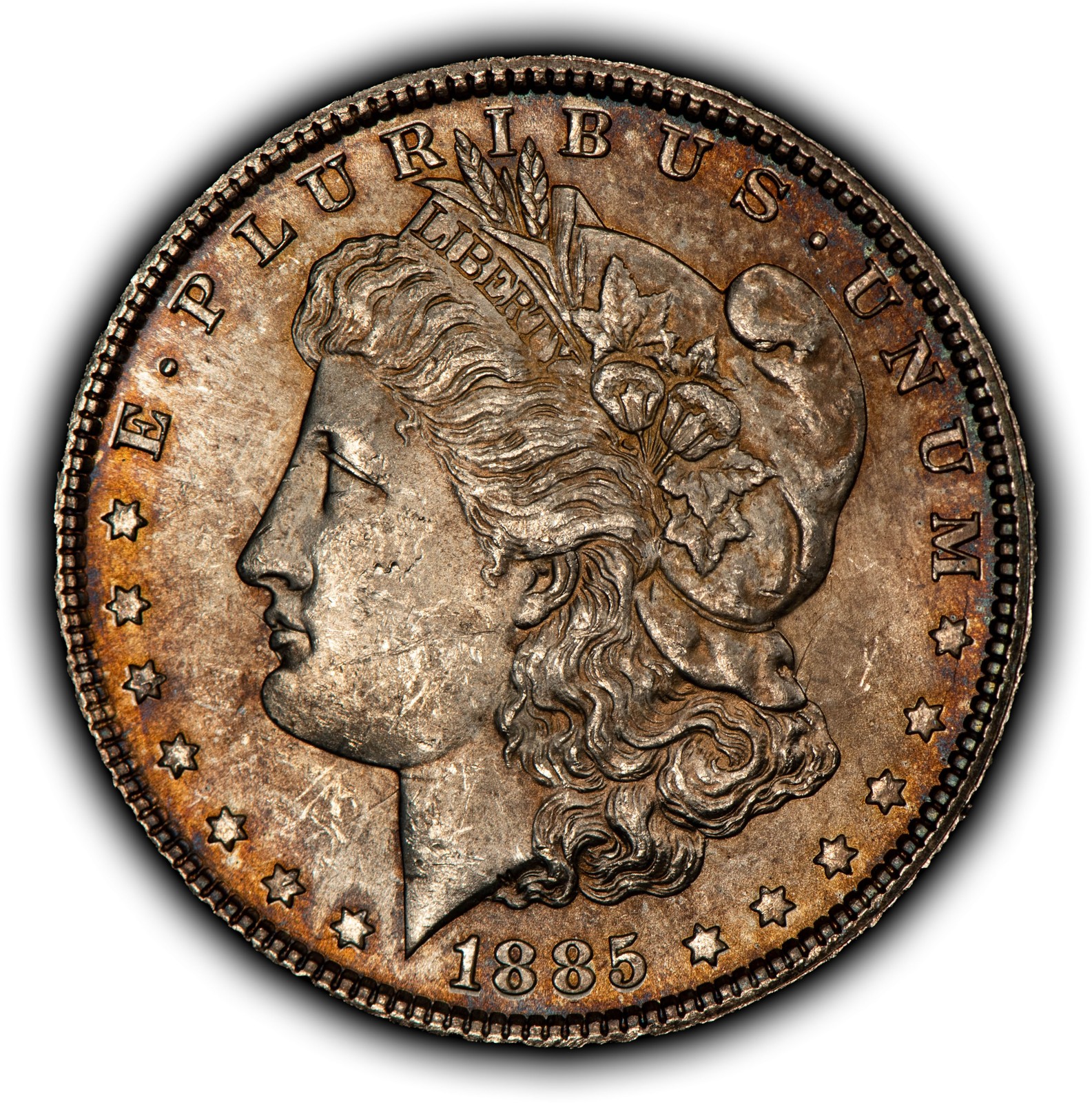 1885 $1 Morgan Silver Dollar - Original Colorful Toning - BU - SKU-D7571