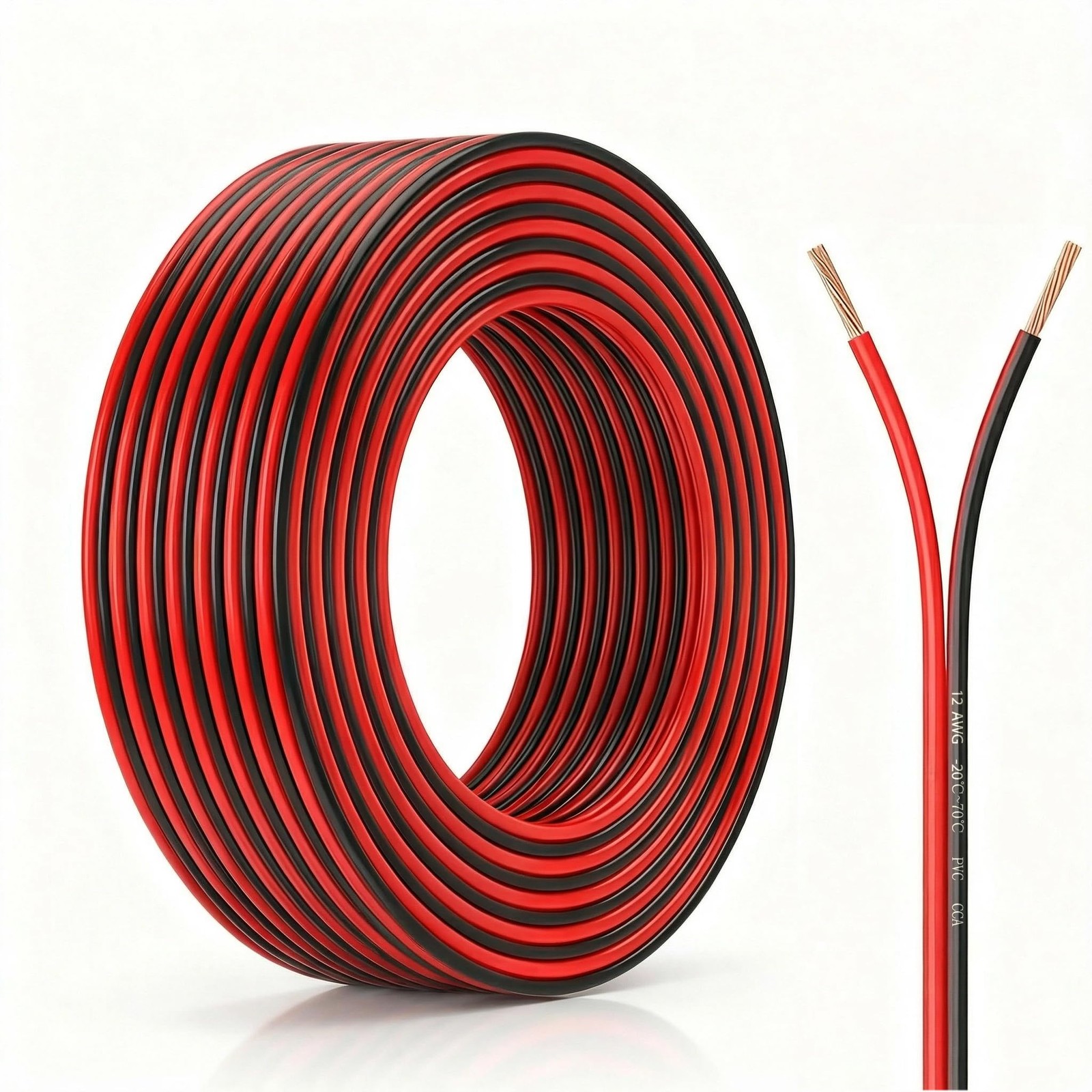 12 Gauge Wire 100ft, 12 Awg Red And Black 2 Conductor Speaker Wire Copper Clad