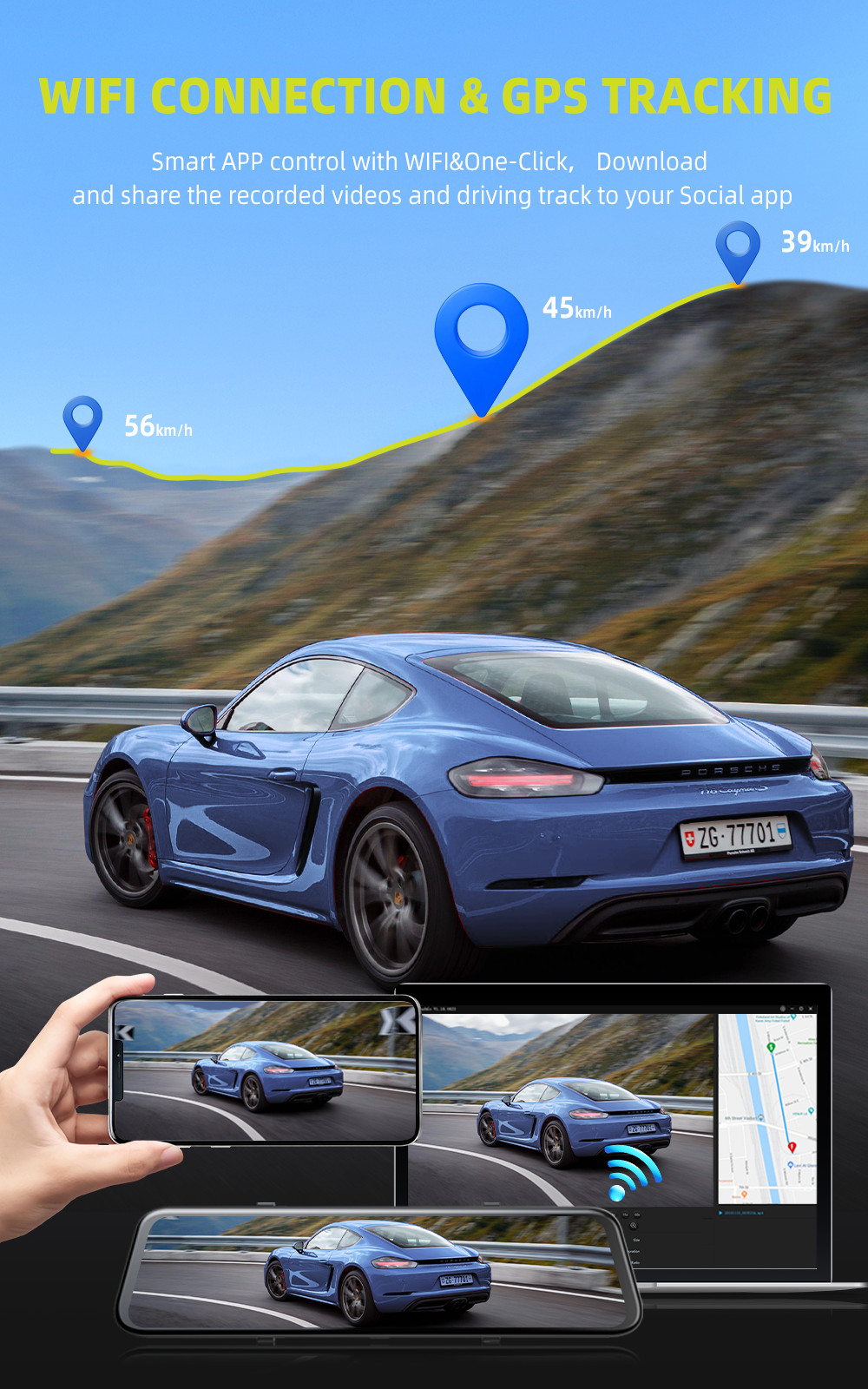 12" WiFi 4K Touch Screen Mirror Dash Cam Front Rear Car Security Camera GPS