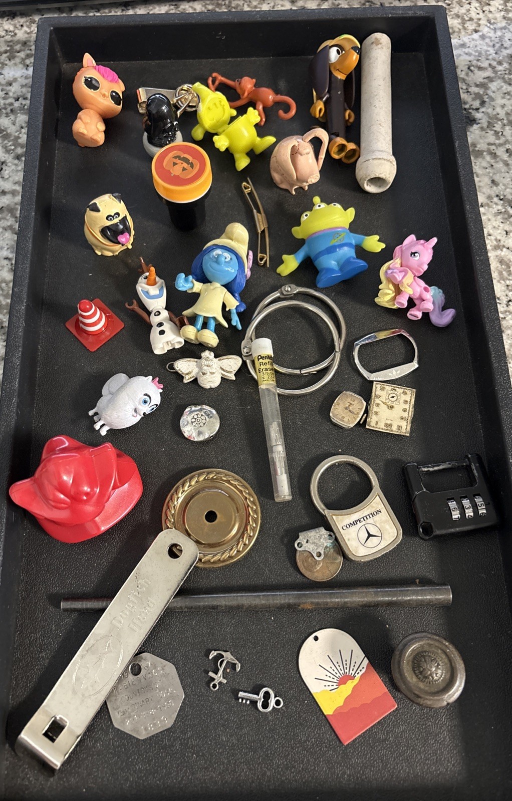 Vintage junk drawer lot items advertising Smalls Toys Older As Shown Lot#1936x