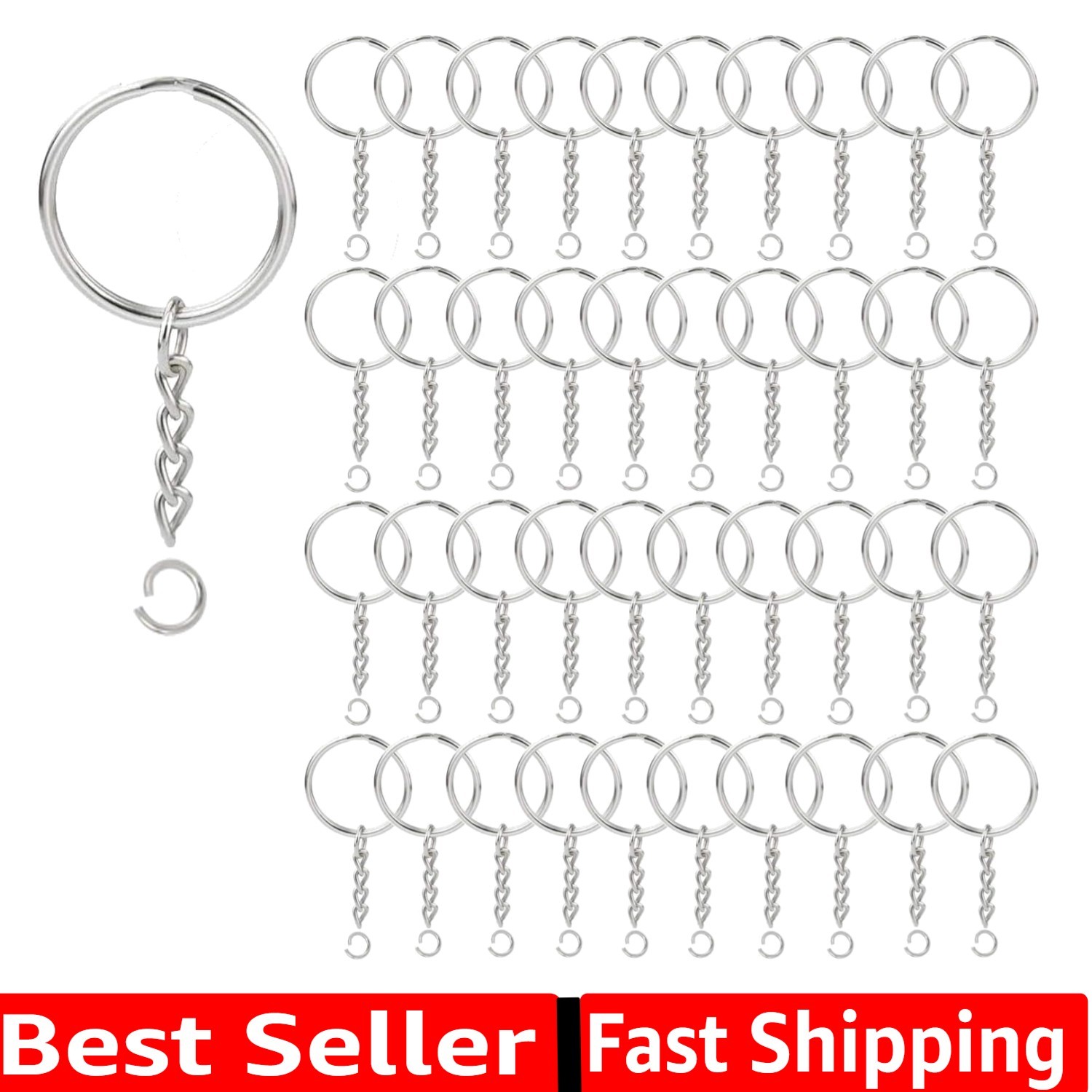 100 Pack Key Ring with Chain and Open Jump,1 inch Split Round Keychain Rings ...
