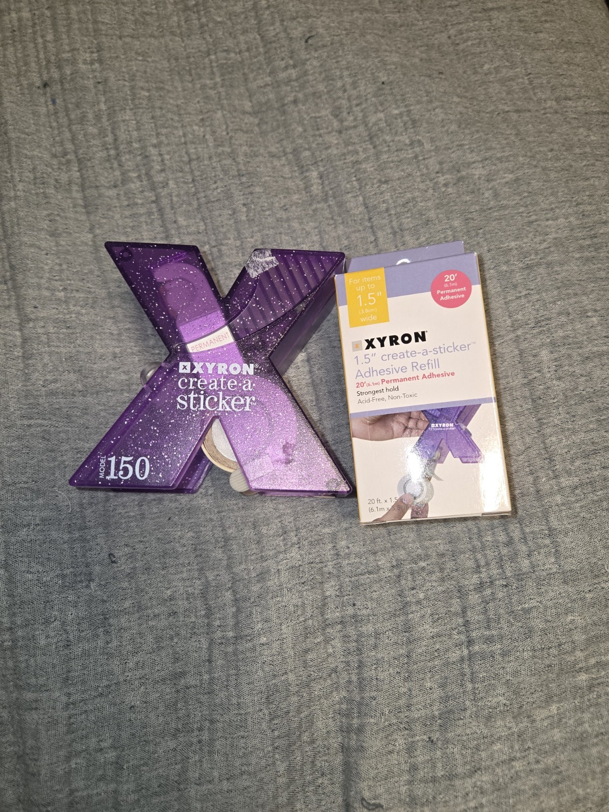 XYRON 1.5" CREATE-A-STICKER MAKER EUC AND BRAND NEW ADHESIVE REFILL ROLL