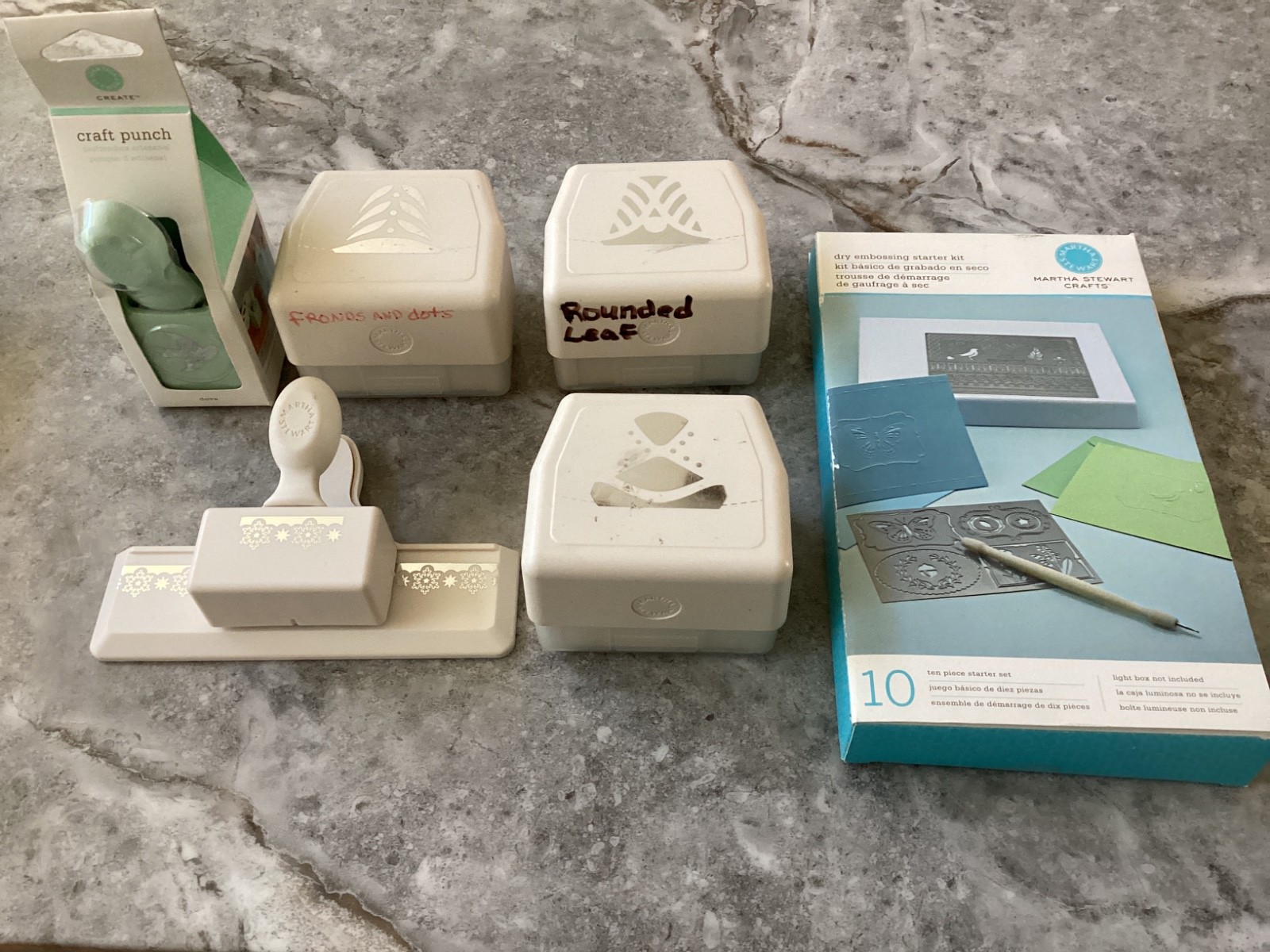 Martha Stewart Lot of 3 Paper Punch Scrapbooking Stamps,Dry Embossing Kit & Book