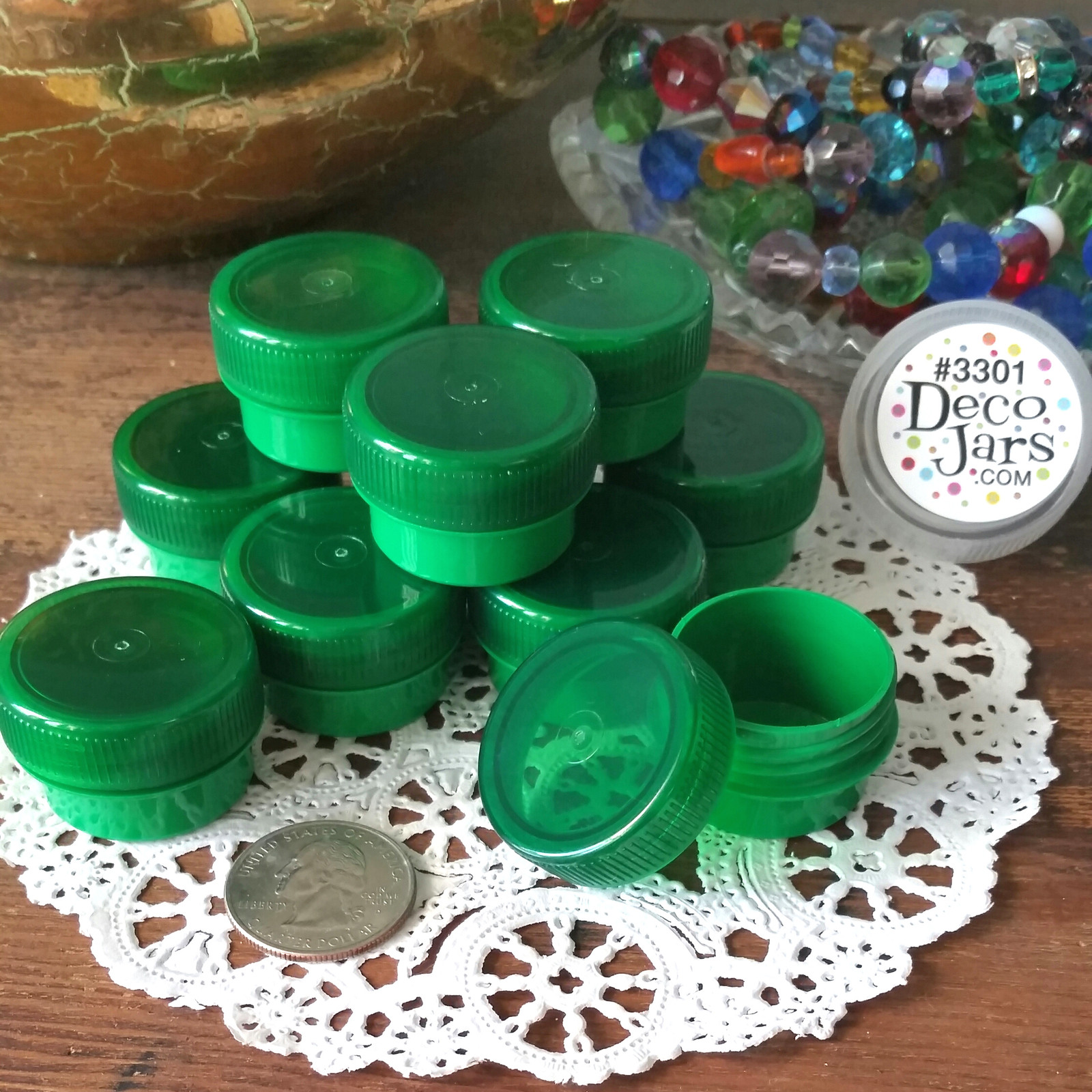 50 GREEN JARS 1tsp Green Caps 1/4oz Herbal Stash 3301 Geocache DecoJars