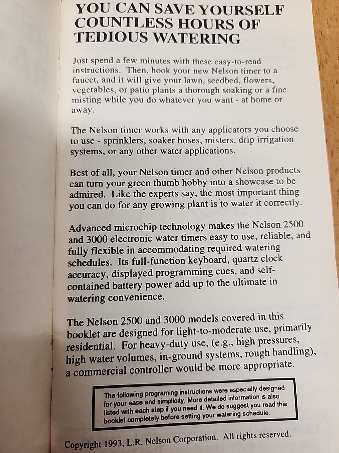 Nelson RainMatic Tools And Manual For 2500/3000 Electronic Water Watering Timer