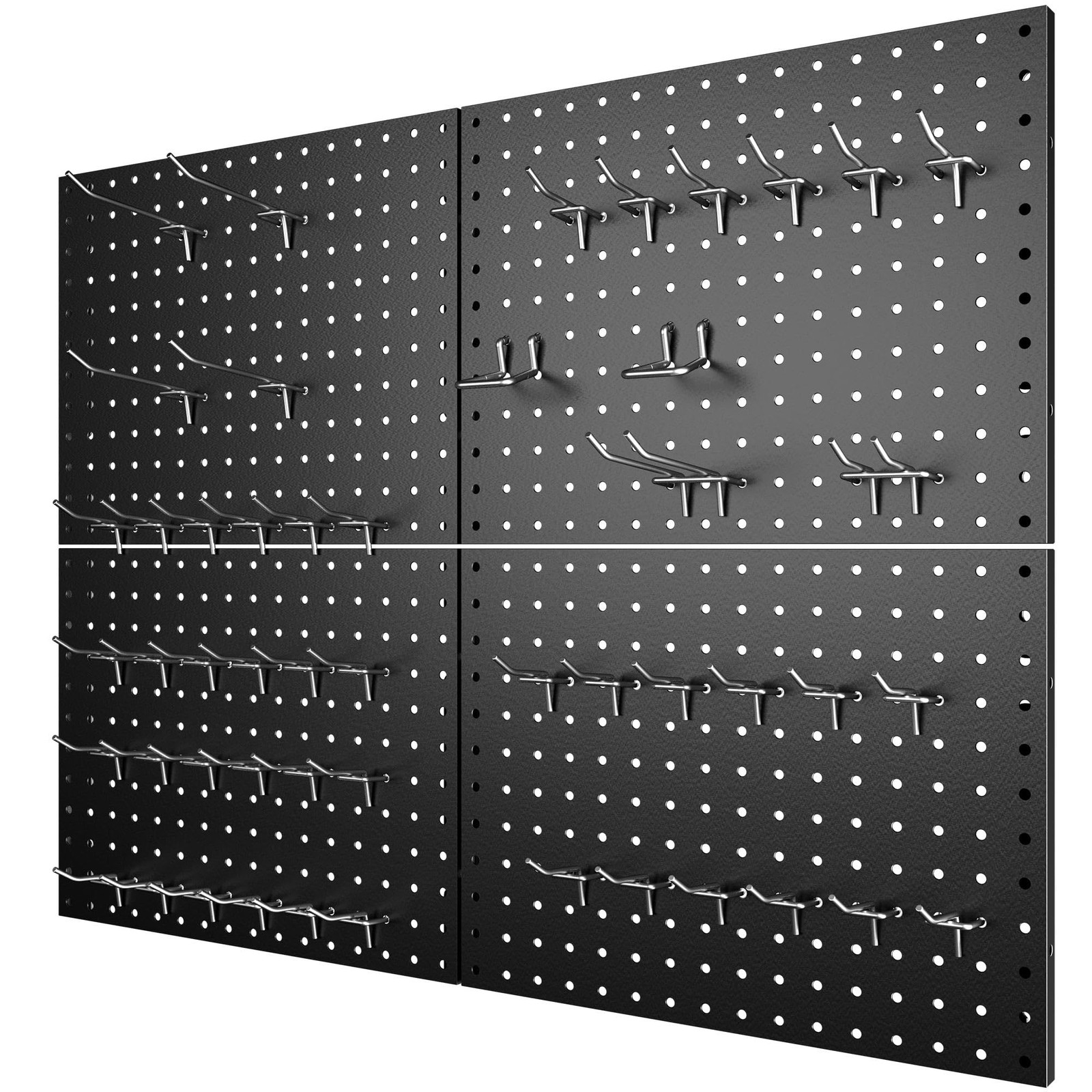 4 Pack Metal Pegboard Panels with 50 Hooks, Black Pegboard Wall Organizer, Pe...