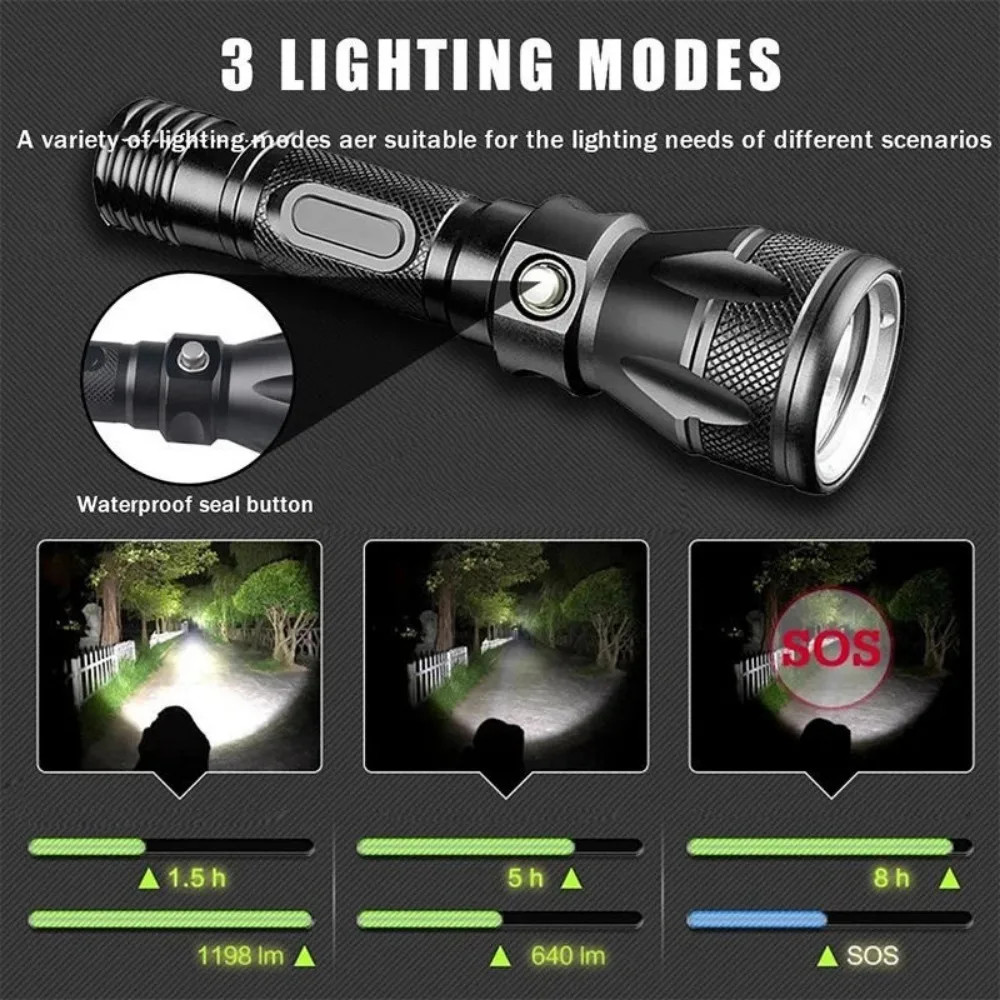 Professional LED Scuba Diving Flashlight Underwater Waterproof Dive Light Torch