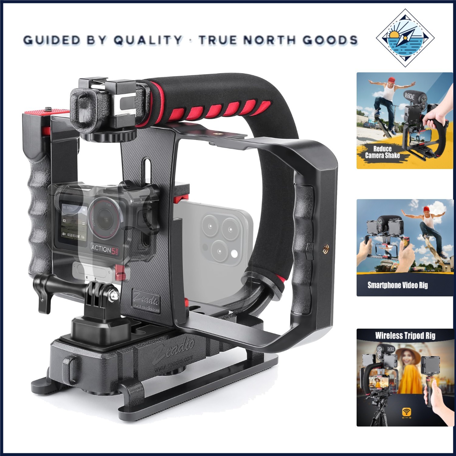 Versatile Handheld Stabilizer with Adapter for Action Cameras and Smartphones