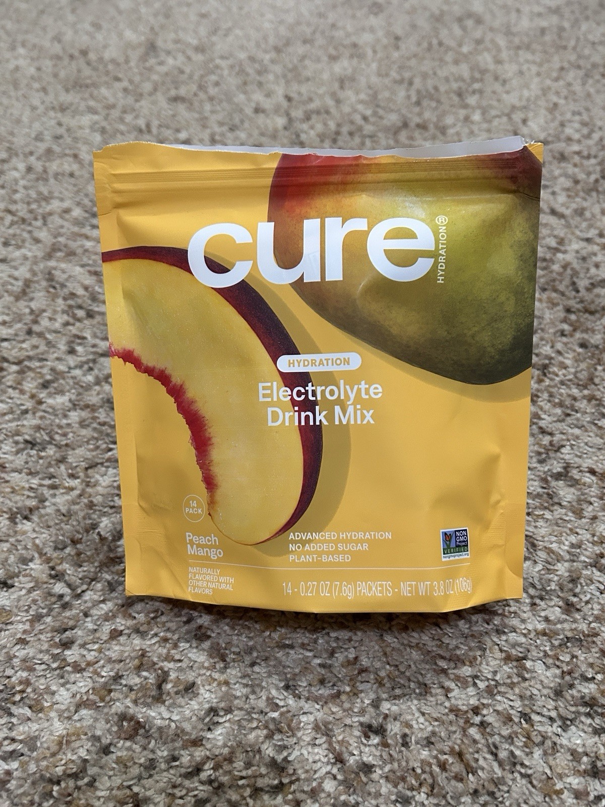 Cure Hydrating Electrolyte Drink Mix Peach Mango, Sugar Free, 12 Packets New