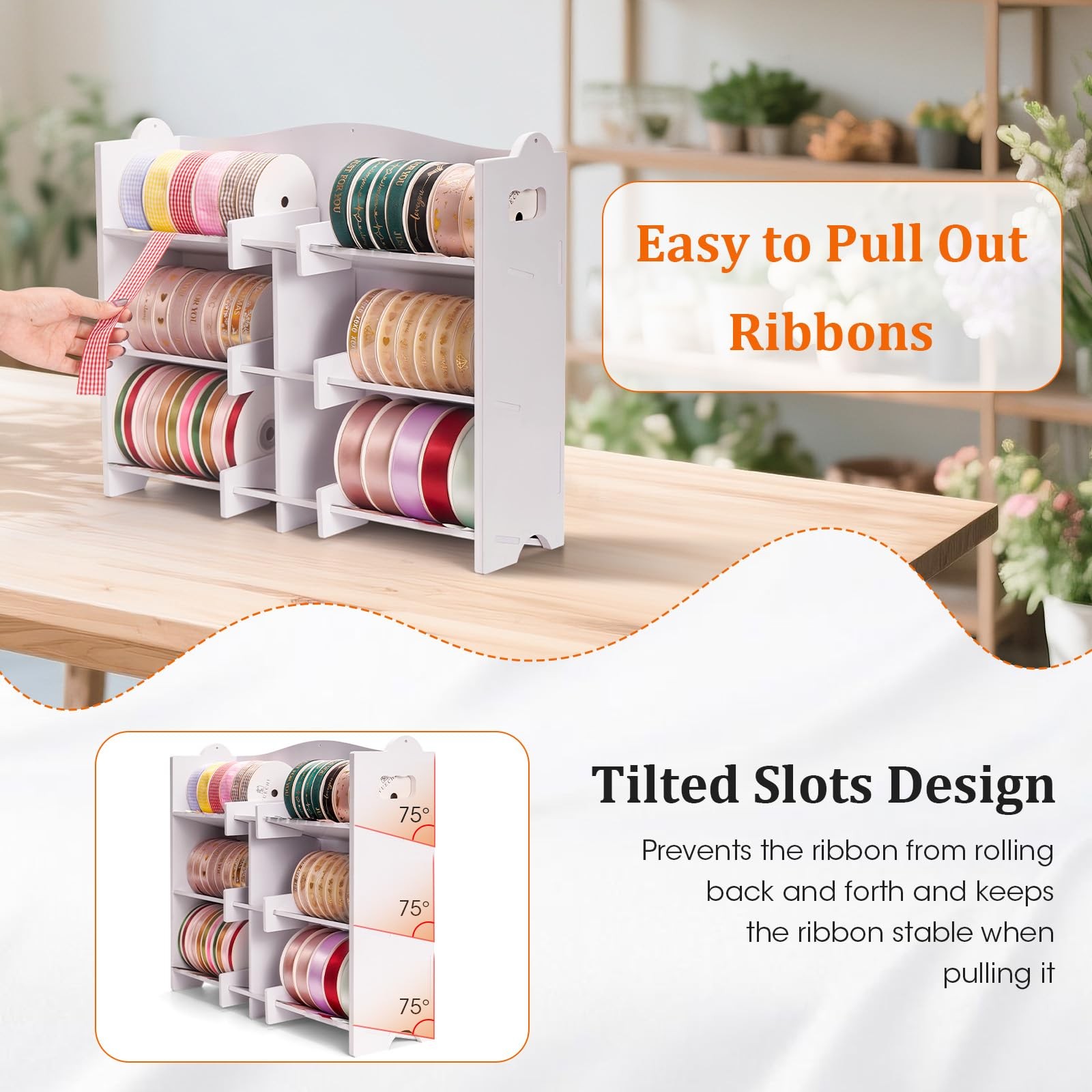 Stackable Small Ribbon Storage Organizer Rack Wall Mount Holder for 4 Inch