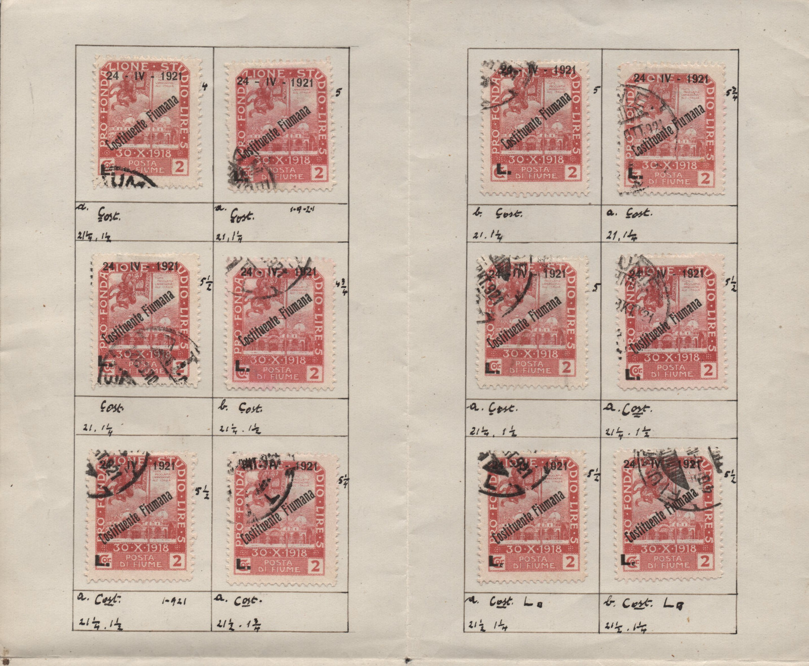 ✔️ FIUME UNIQUE HIGH VALUE STUDY EXPERTISE STAMPS VARIETY, ON FIVE LARGE SHEETS