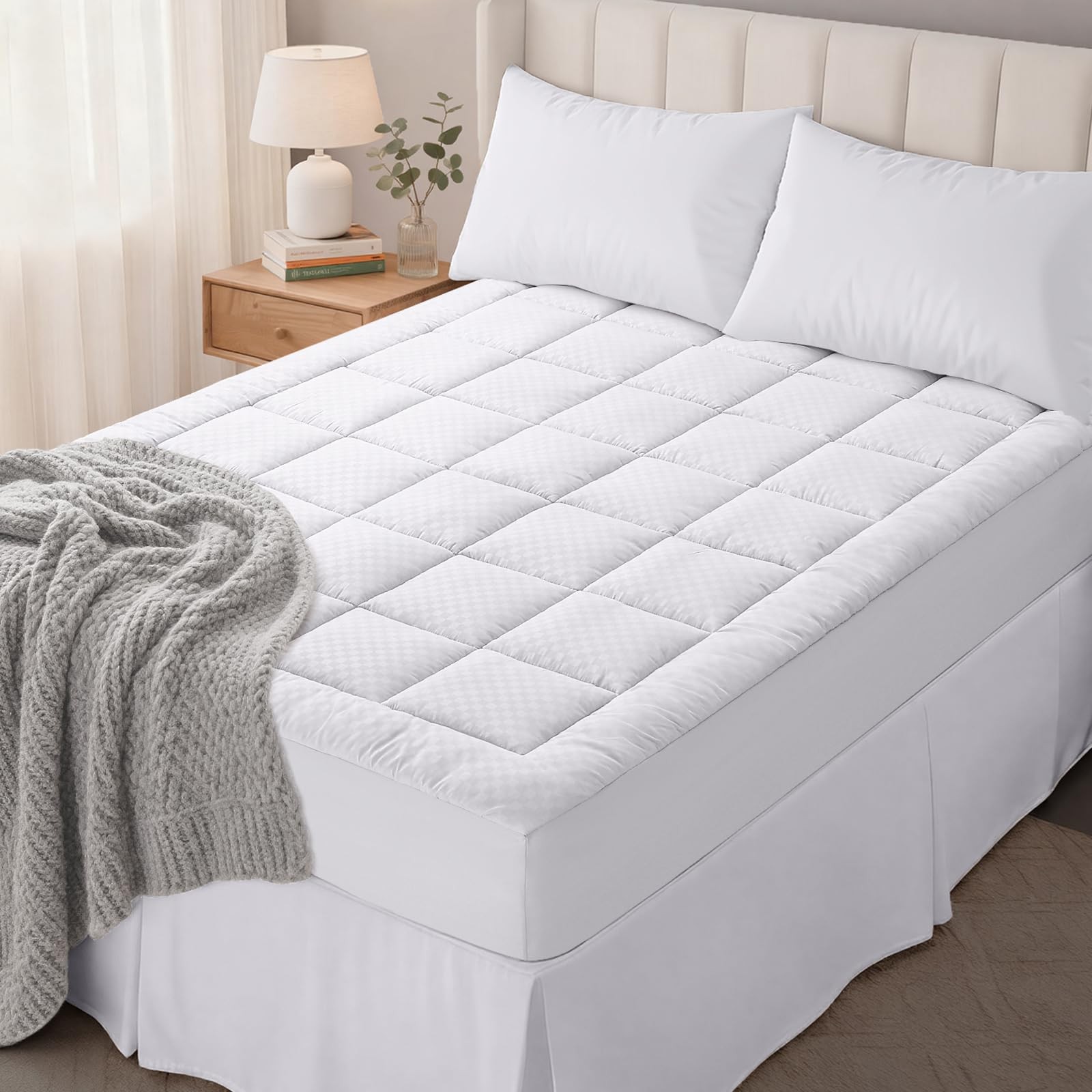 OLANLY Full Quilted Fitted Mattress Pad – Soft Pillow Top Full, White